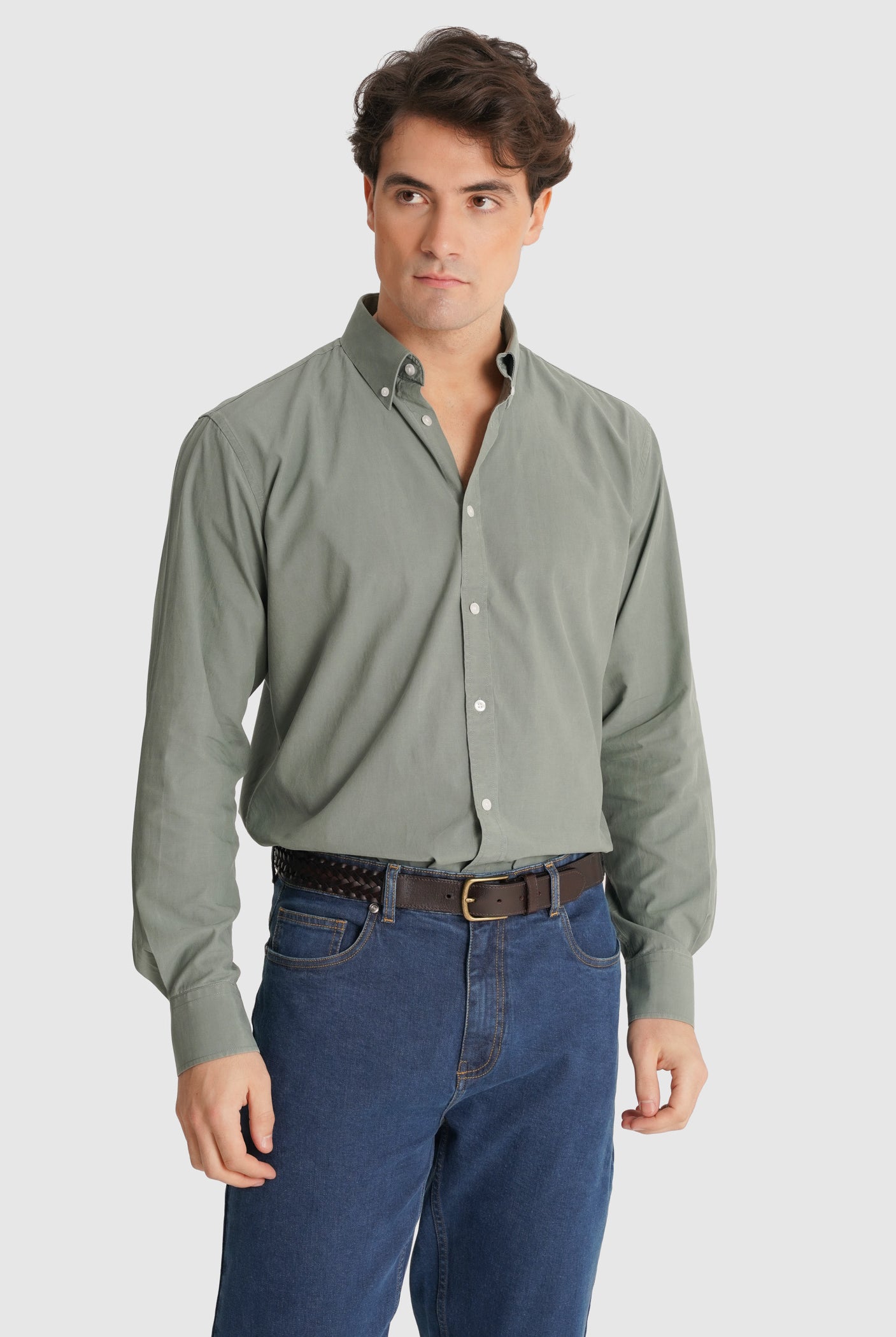 GREEN COTTON SHIRT LONG SLEEVE REGULAR FIT MR. BLUE