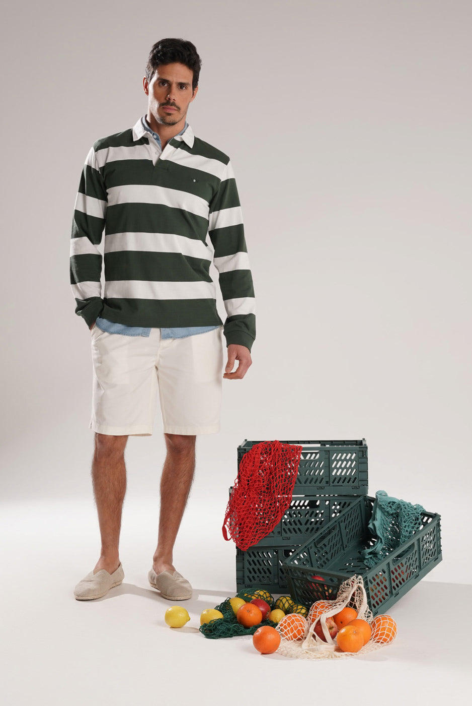 RUGBY GREEN COTTON LONG SLEEVE REGULAR FIT MR. BLUE