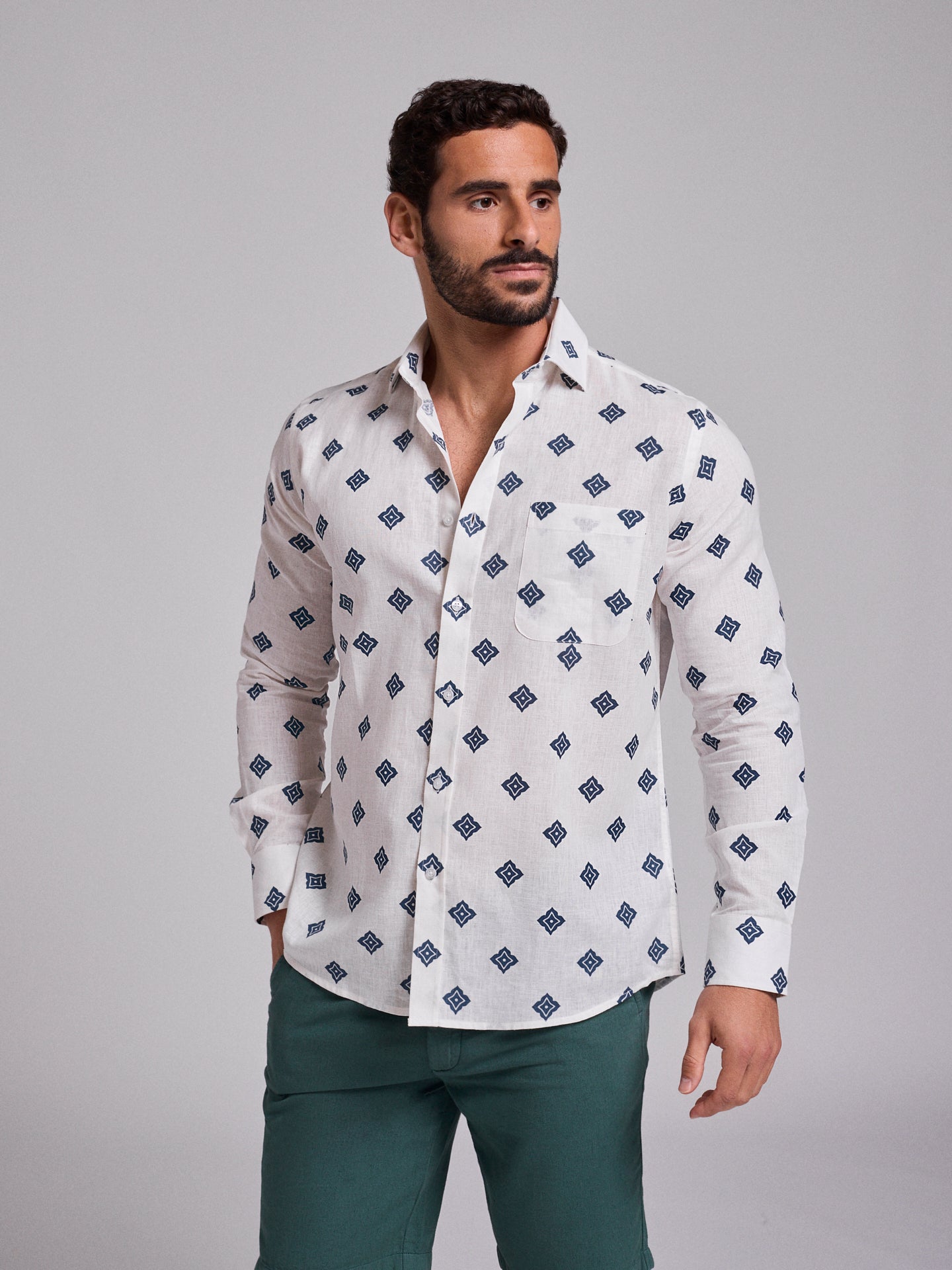 CAMISA LINO AZUL MANGA LARGA REGULAR FIT MR. AZUL