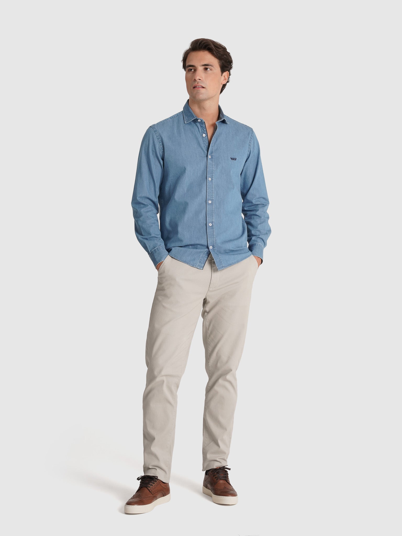LONG SLEEVE BLUE COTTON SHIRT TAILORED FIT MR. BLUE