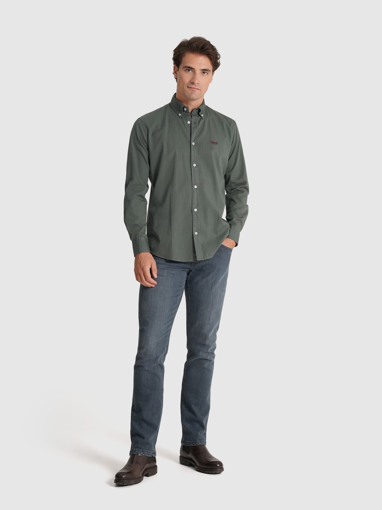 CAMISA ALGODÓN VERDE MANGA LARGA REGULAR FIT MR. AZUL