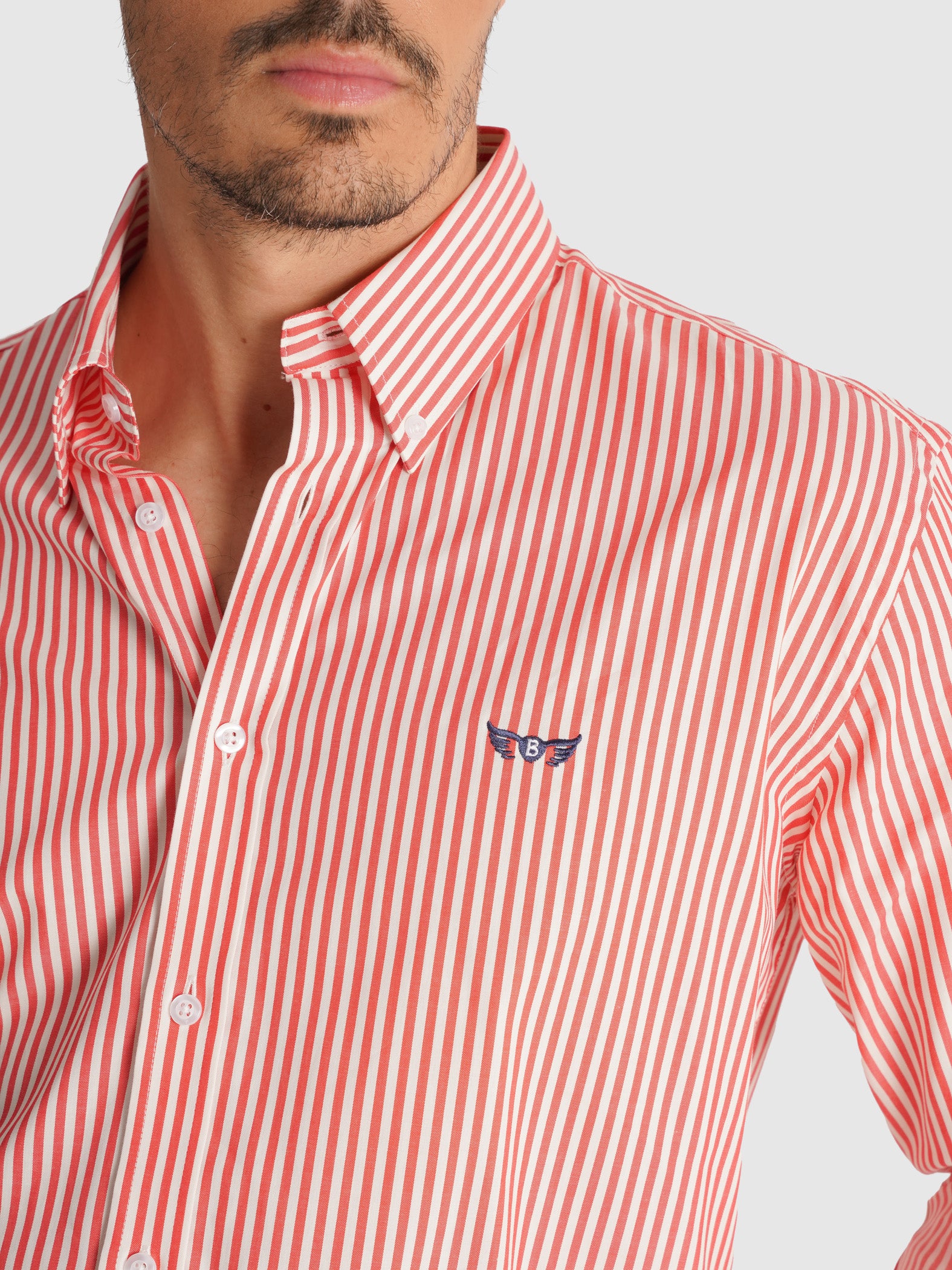 RED LONG SLEEVE REGULAR FIT MR SHIRT. BLUE