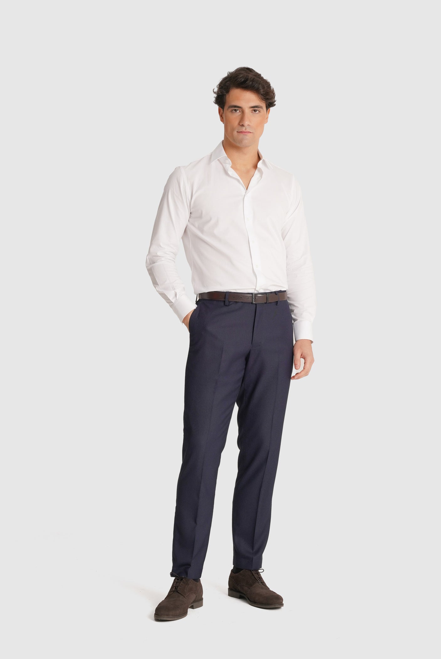WHITE TWILL SHIRT LONG SLEEVE CLASSIC FIT MR. BLUE