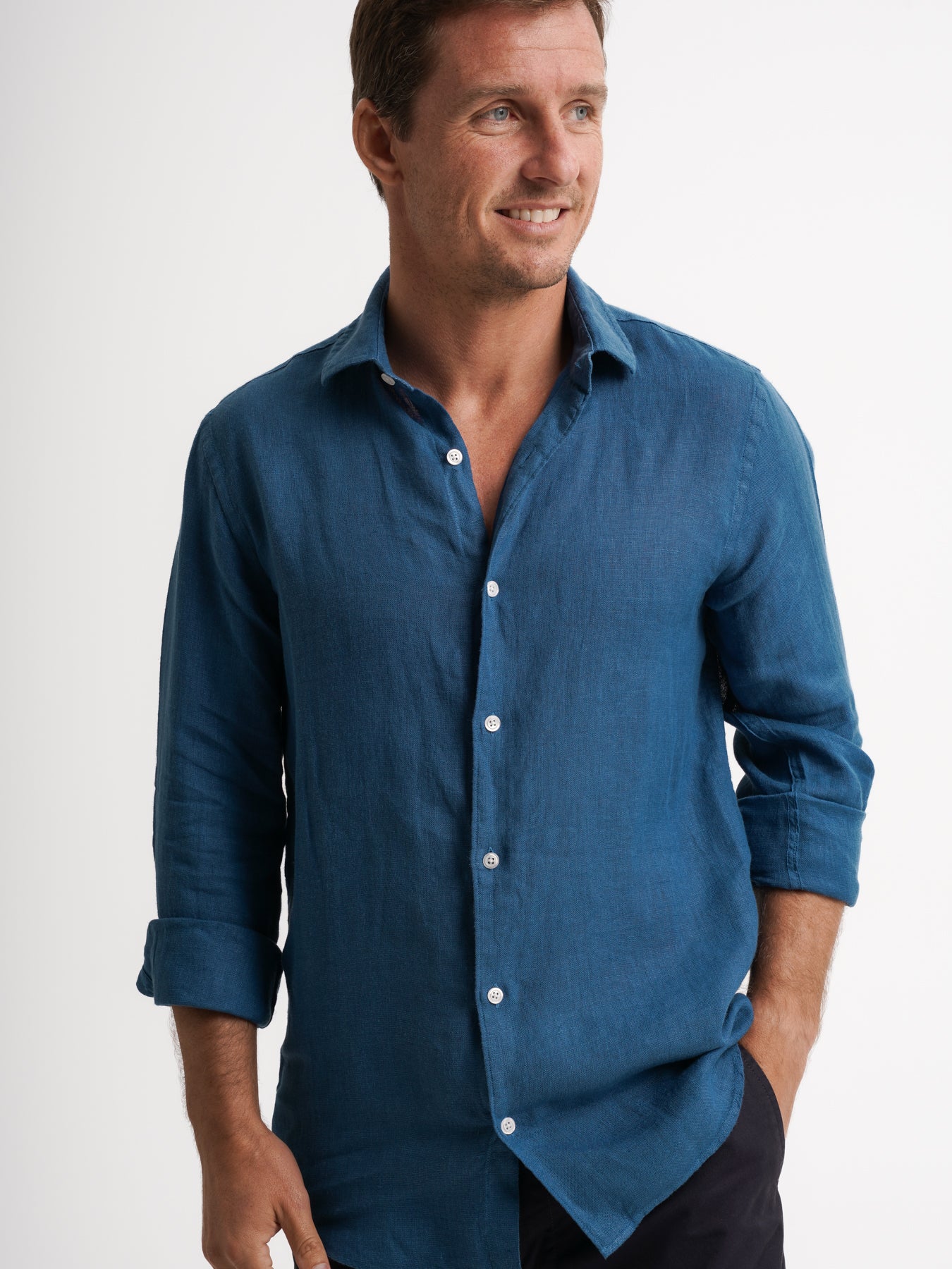 Tailored Fit Blue Linen Shirt Mr. Blue