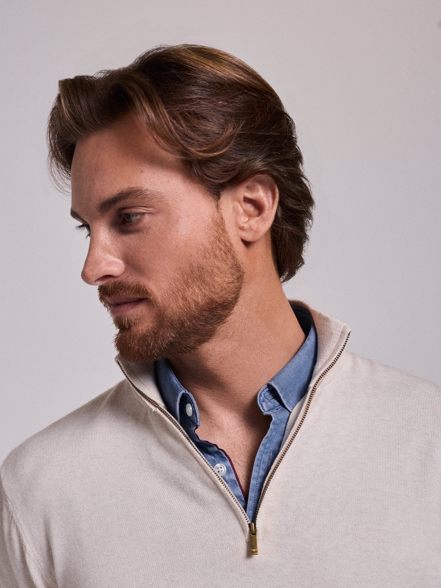 BEIGE COTTON PULLOVER LONG SLEEVE REGULAR FIT MR. BLUE