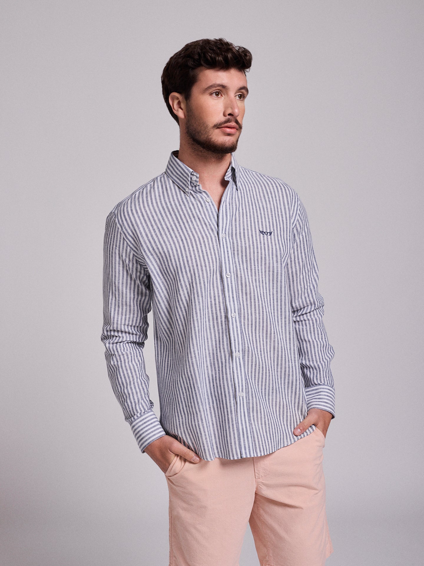 CAMISA LINO AZUL MANGA LARGA REGULAR FIT MR. AZUL