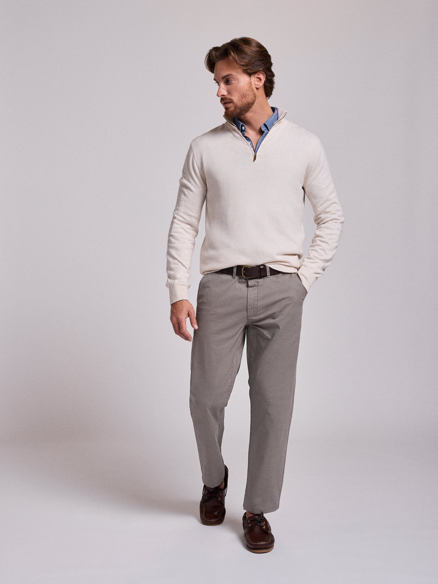 BEIGE COTTON PULLOVER LONG SLEEVE REGULAR FIT MR. BLUE