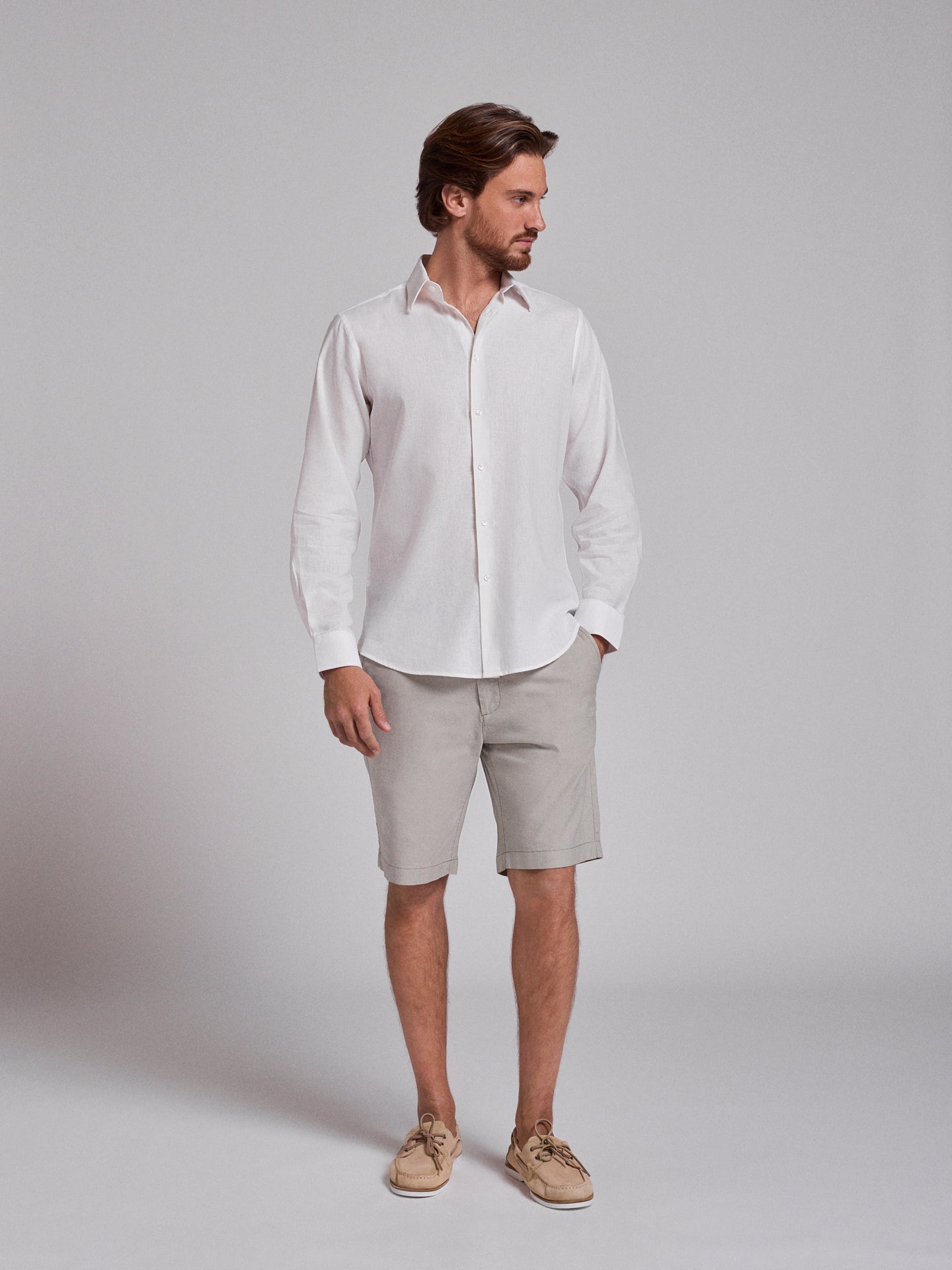 CAMISA LINO BLANCA MANGA LARGA SLIM FIT MR. AZUL