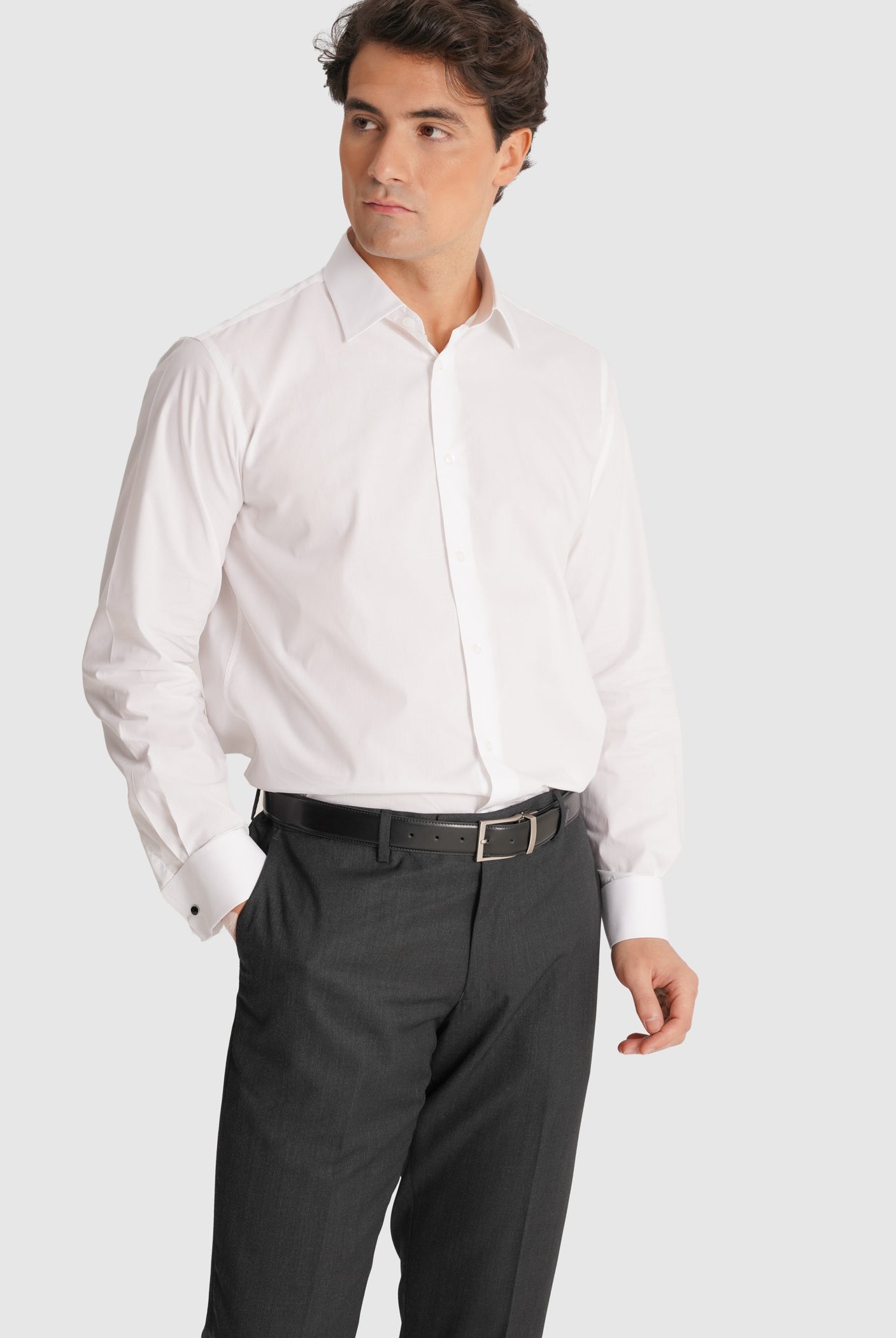 WHITE POPPLINE LONG SLEEVE SHIRT CLASSIC FIT MR. BLUE