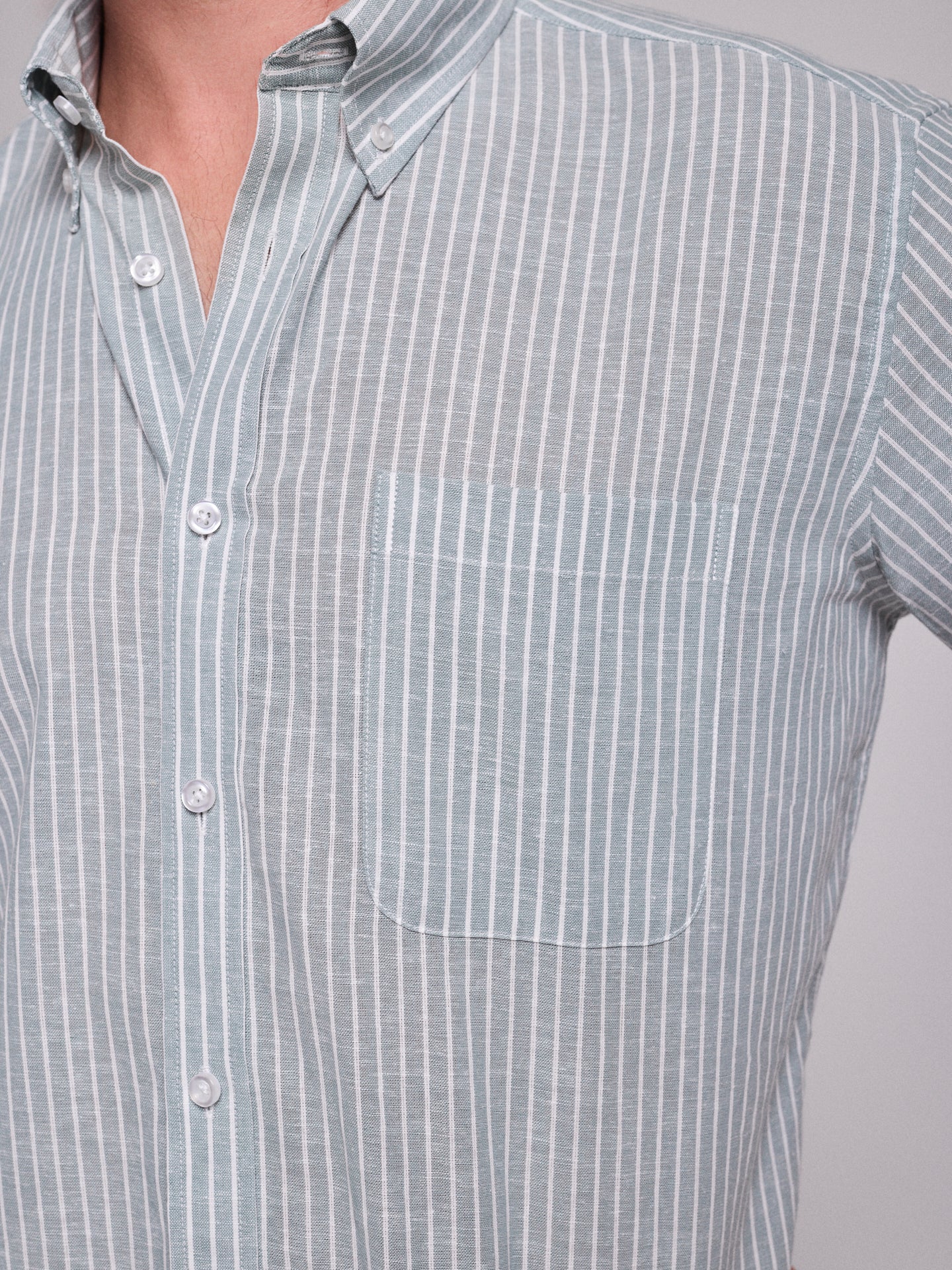 CAMISA LINO VERDE MANGA CORTA REGULAR FIT MR. AZUL