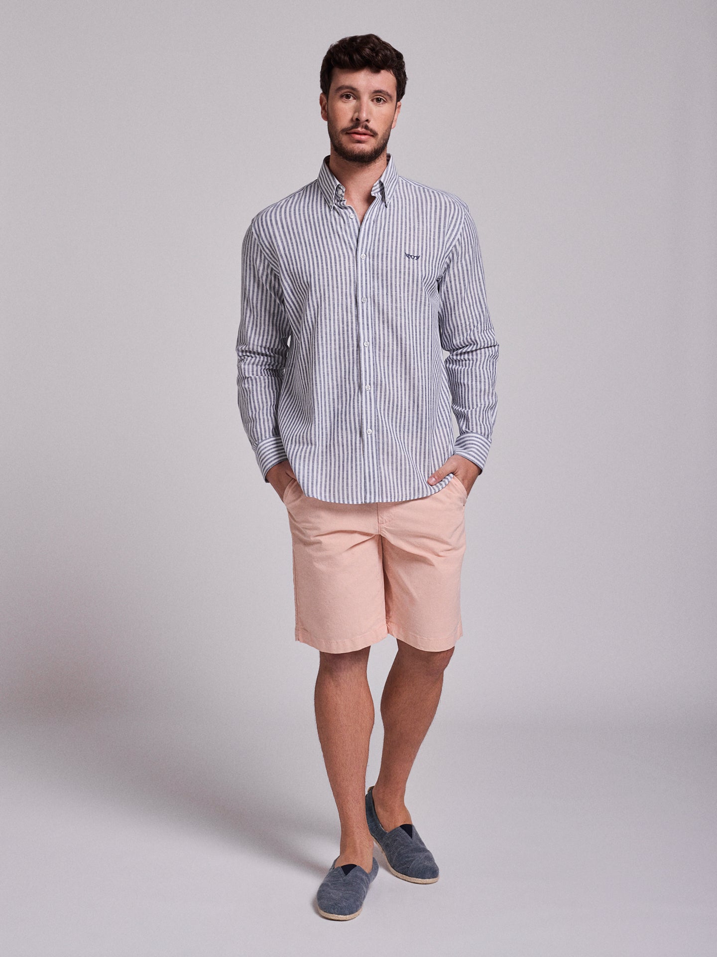 CAMISA LINO AZUL MANGA LARGA REGULAR FIT MR. AZUL