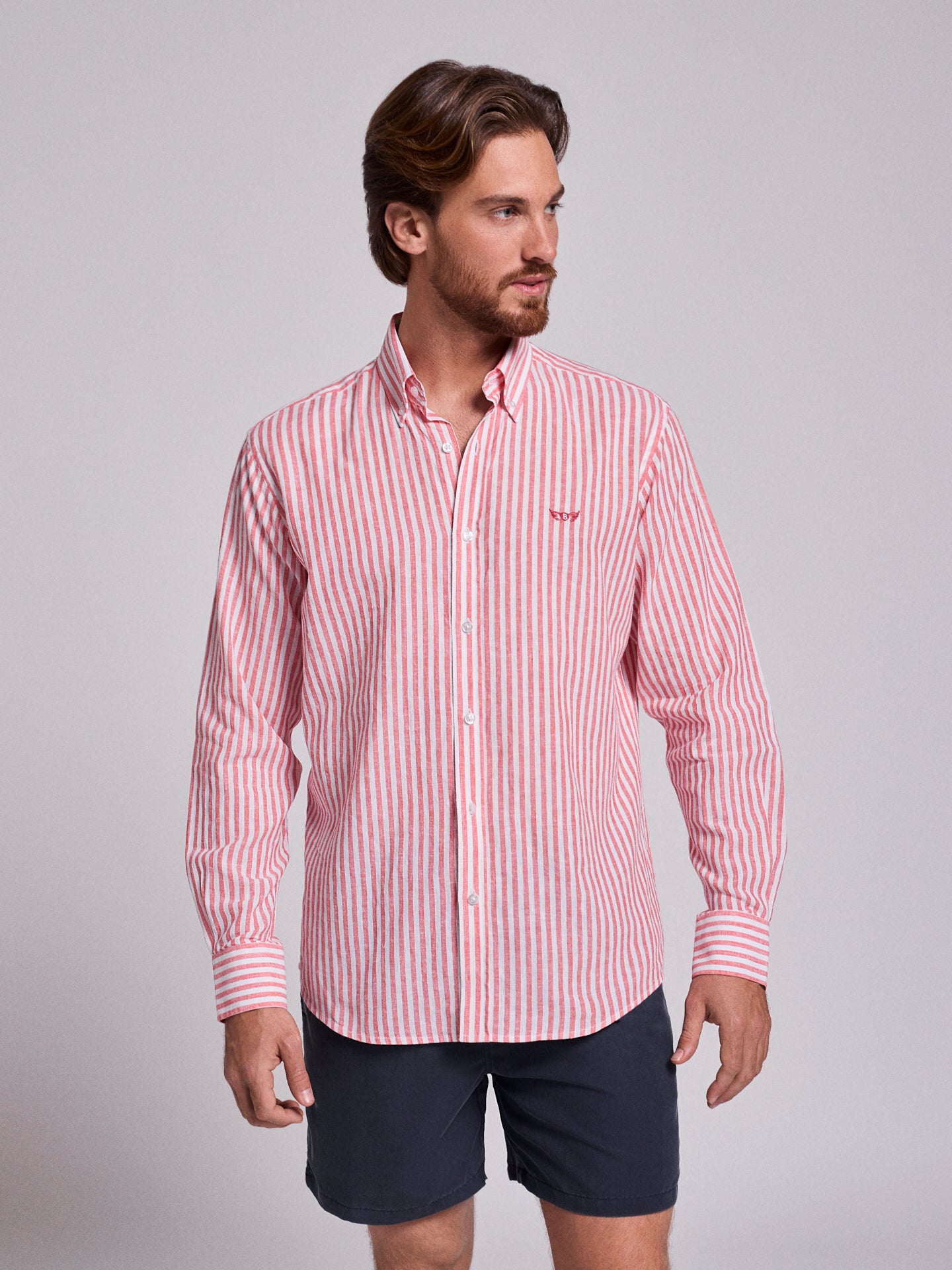 CAMISA LINO ROJA MANGA LARGA REGULAR FIT MR. AZUL