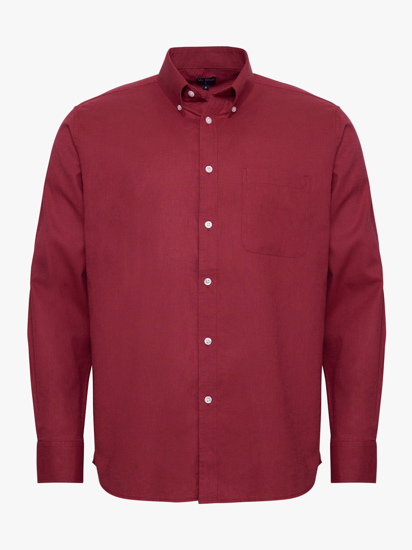 CAMISA LINO BURDEOS MANGA LARGA REGULAR FIT MR. AZUL