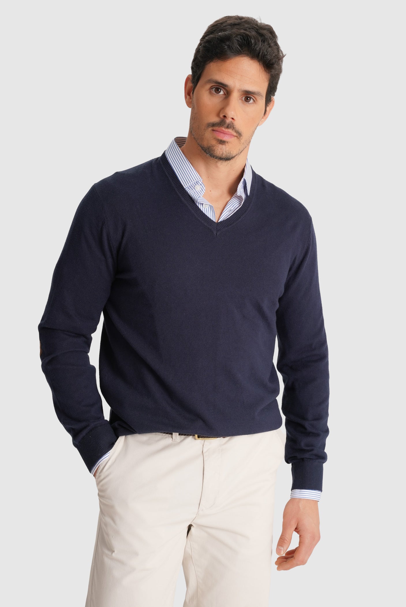 BLUE PULLOVER WITH REGULAR FIT MR ELBOW PADS. BLUE