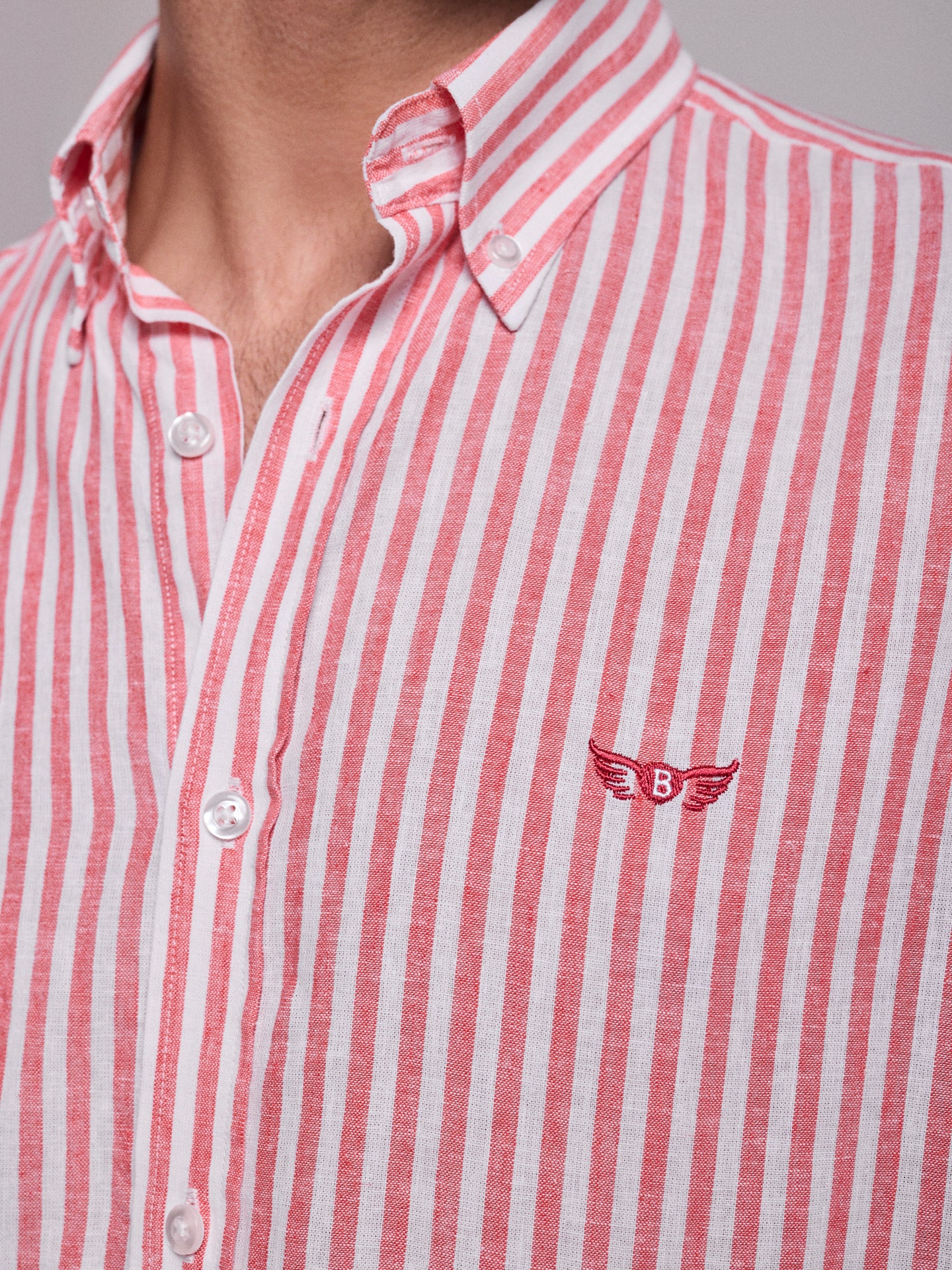 CAMISA LINO ROJA MANGA LARGA REGULAR FIT MR. AZUL