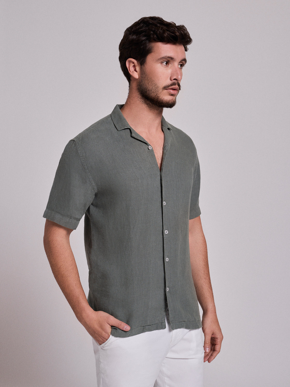 CAMISA LINO VERDE MANGA CORTA REGULAR FIT MARK BELLUCCI