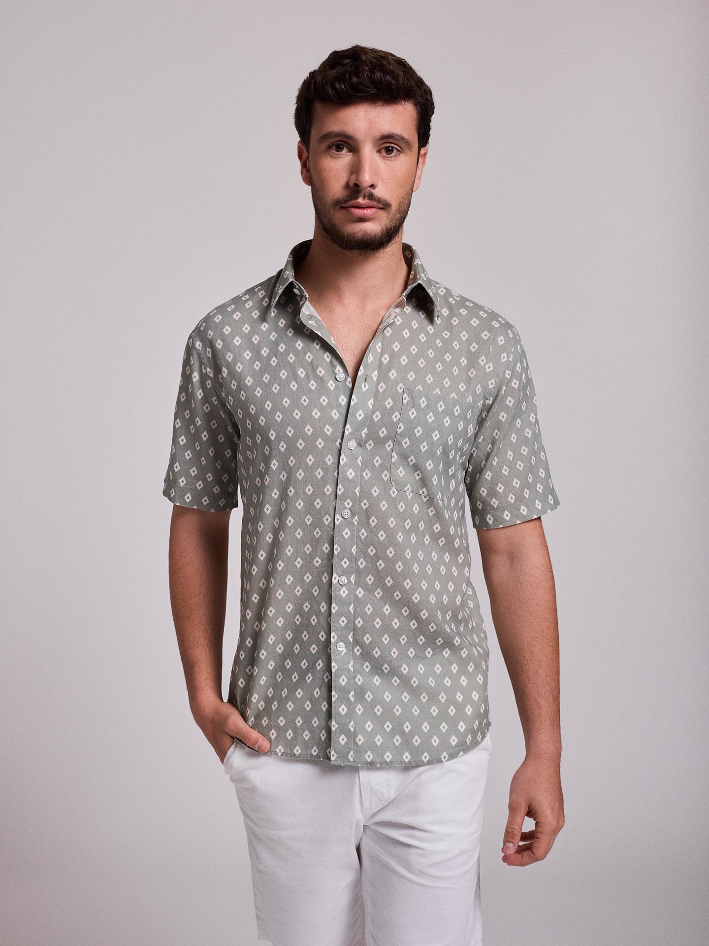 CAMISA LINO VERDE MANGA CORTA REGULAR FIT MR. AZUL
