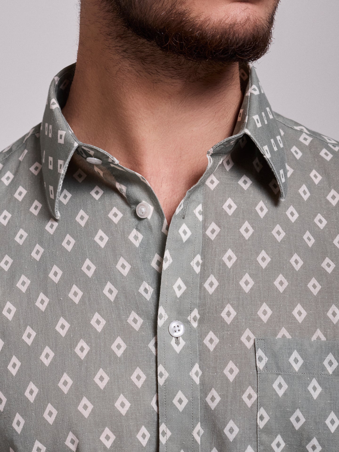 CAMISA LINO VERDE MANGA CORTA REGULAR FIT MR. AZUL