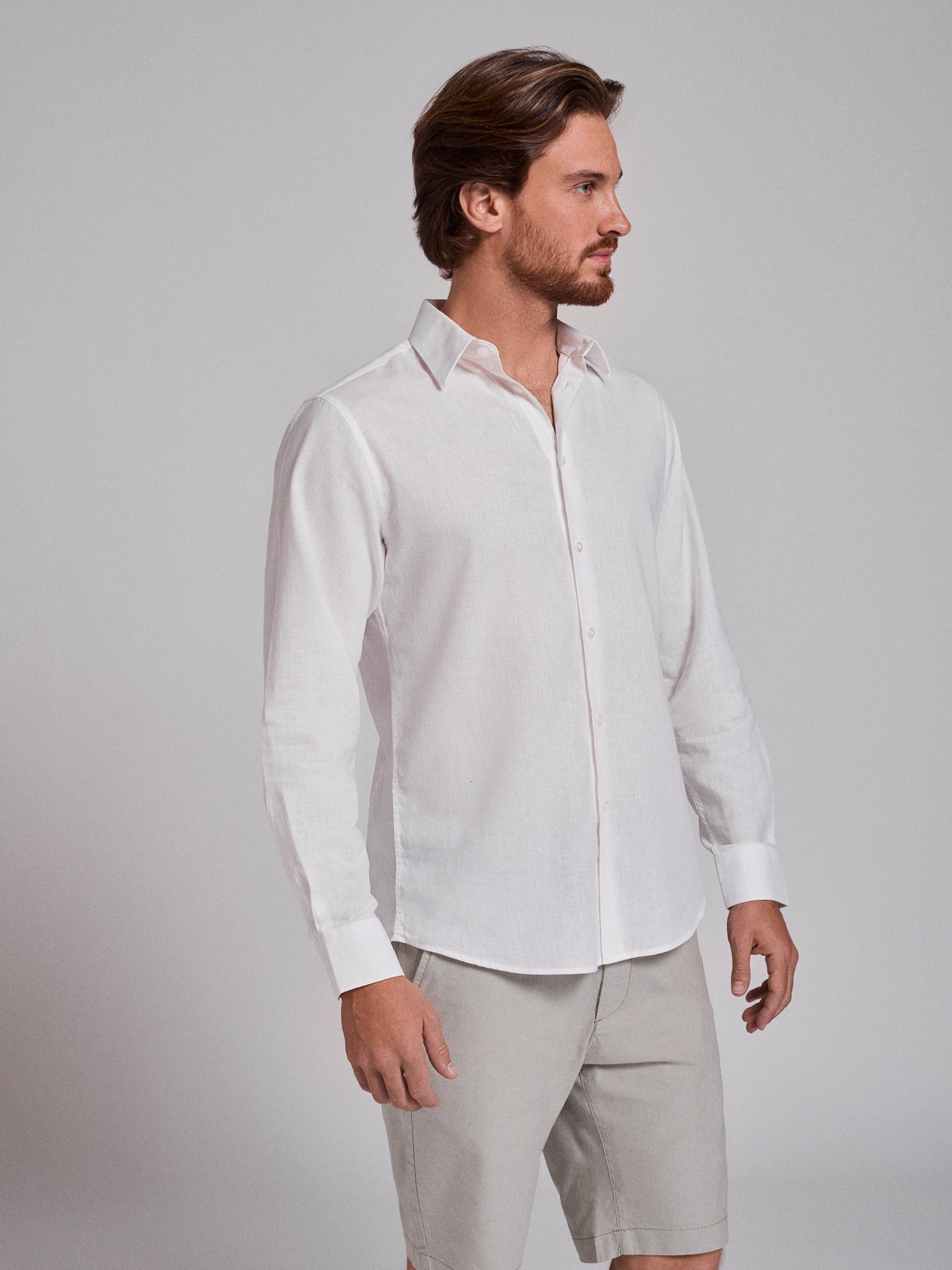 CAMISA LINO BLANCA MANGA LARGA SLIM FIT MR. AZUL