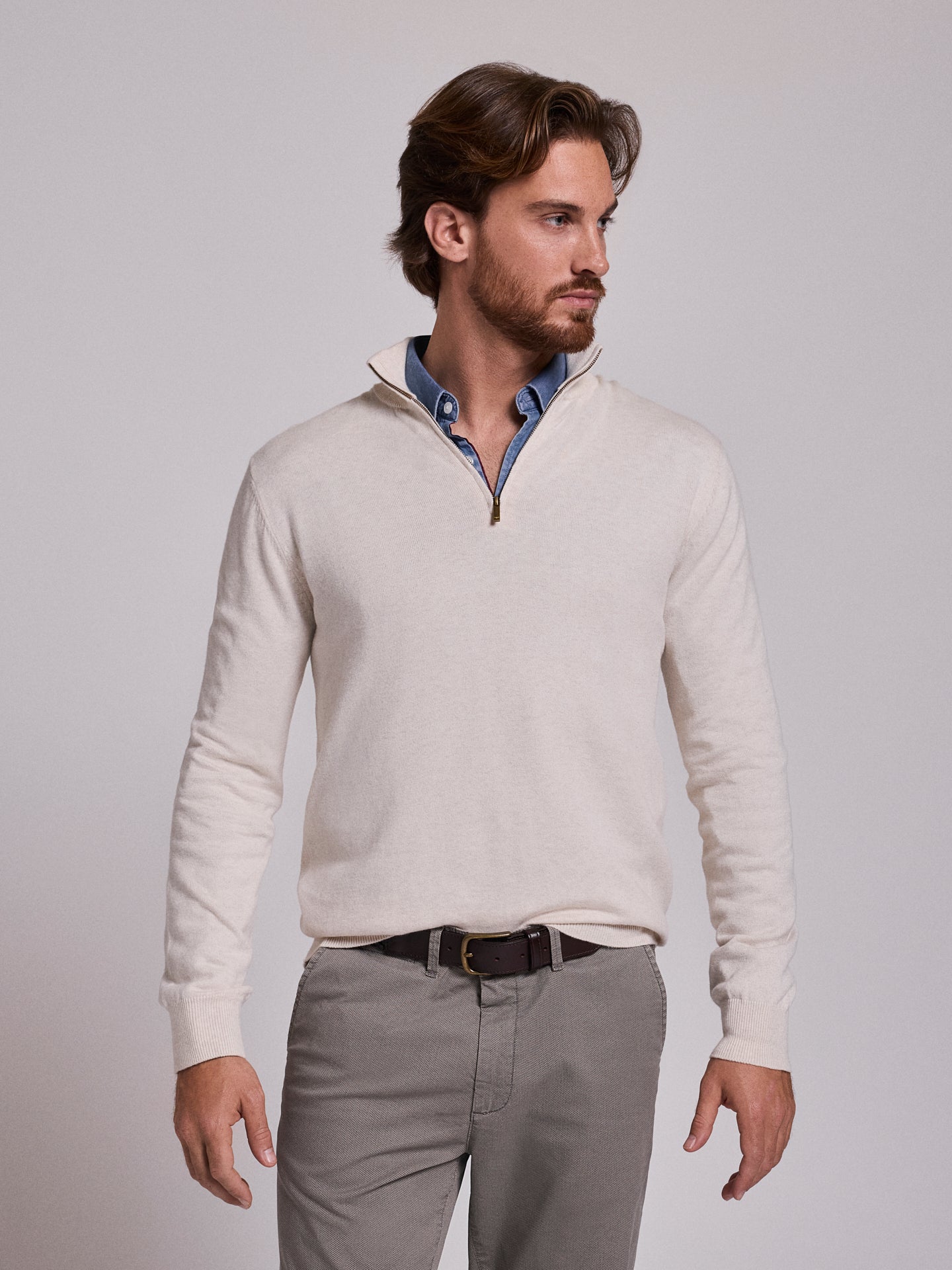 BEIGE COTTON PULLOVER LONG SLEEVE REGULAR FIT MR. BLUE