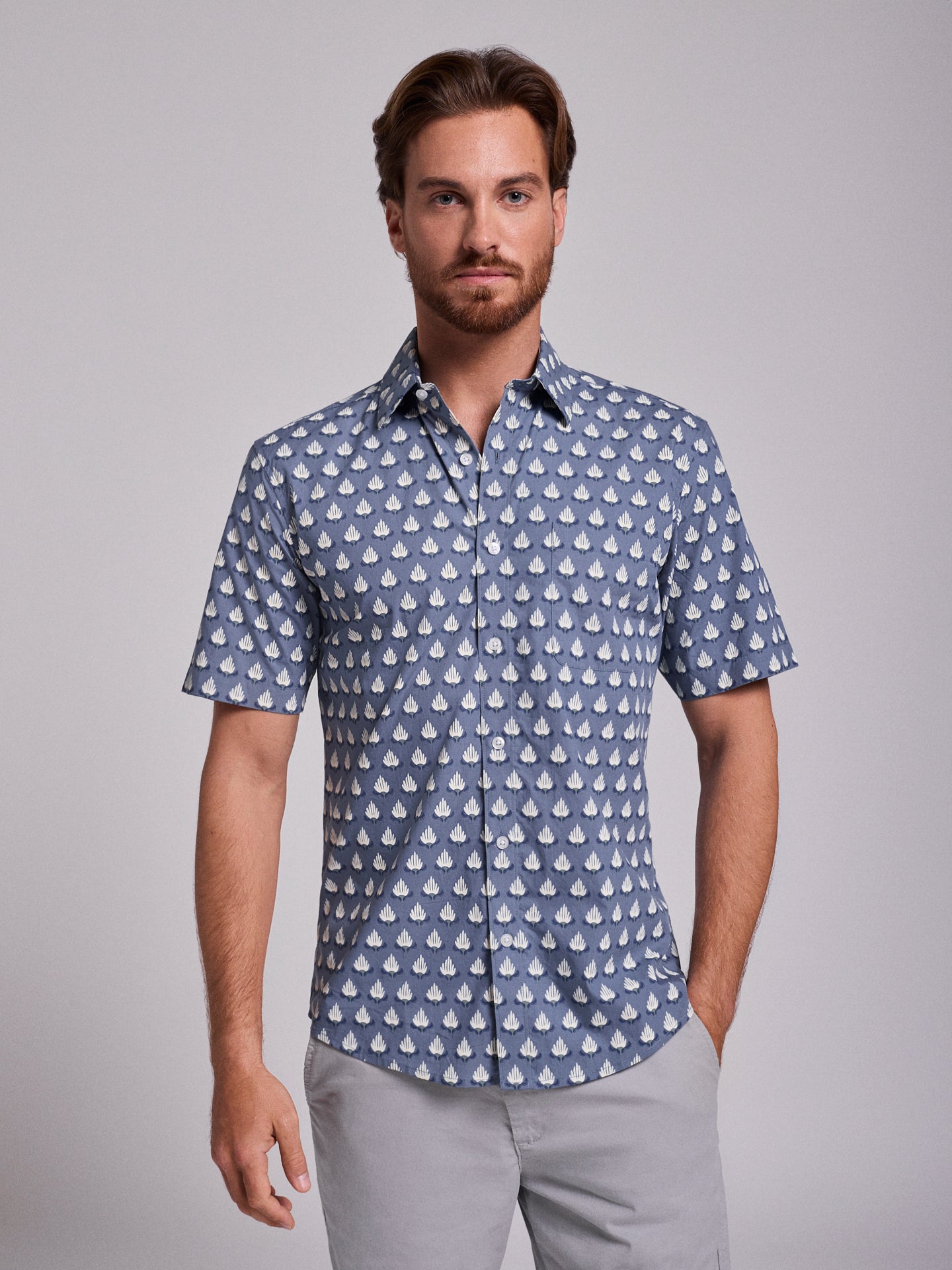 BLUE COTTON SHIRT SHORT SLEEVE REGULAR FIT MR. BLUE
