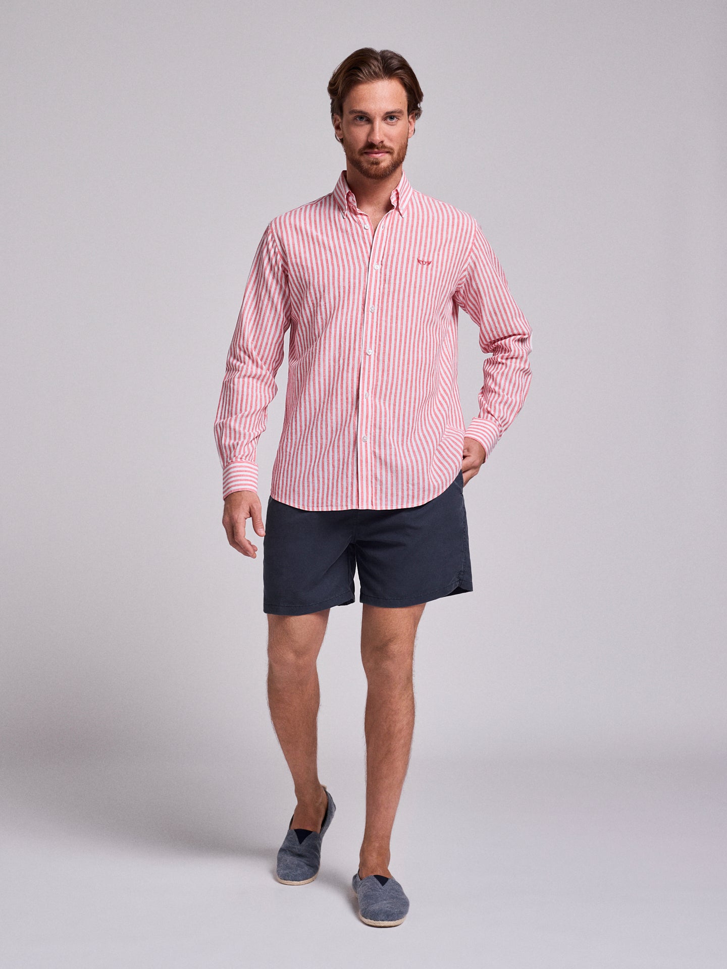 CAMISA LINO ROJA MANGA LARGA REGULAR FIT MR. AZUL