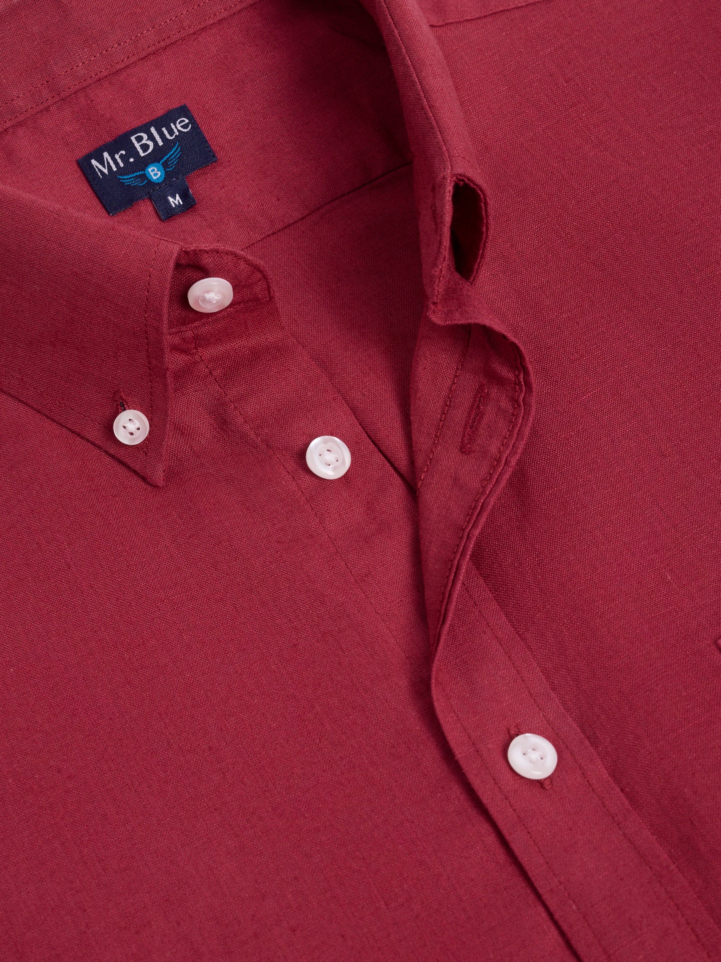 CAMISA LINO BURDEOS MANGA LARGA REGULAR FIT MR. AZUL