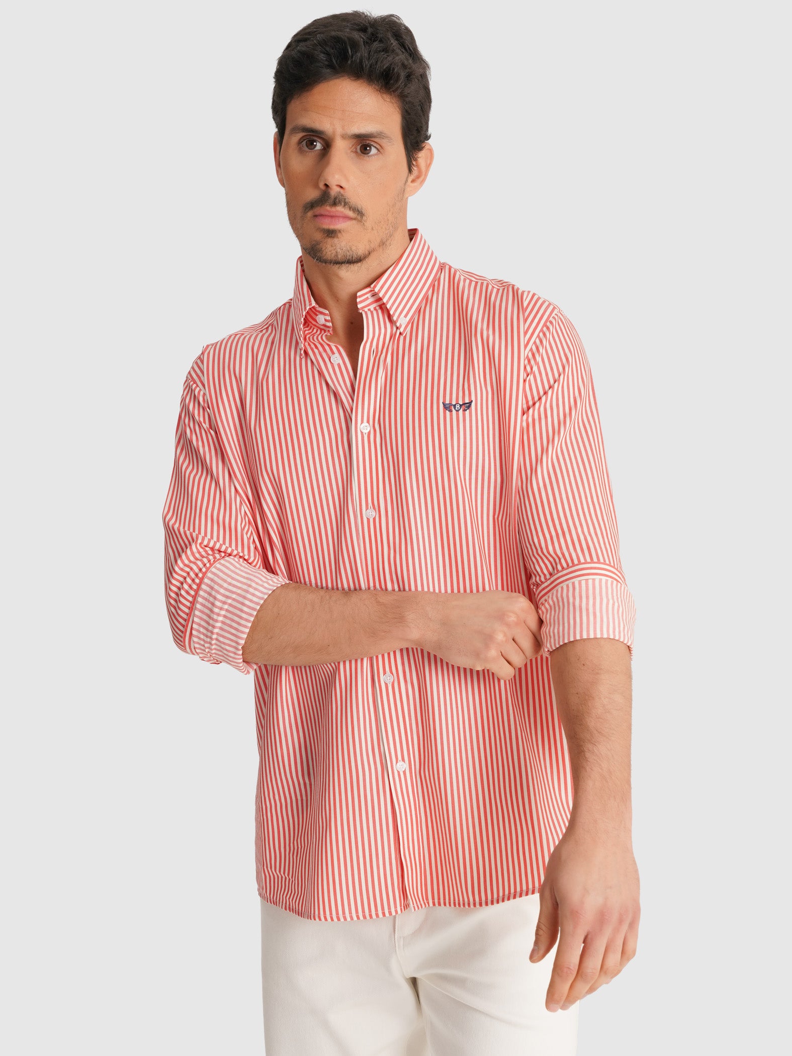 RED LONG SLEEVE REGULAR FIT MR SHIRT. BLUE
