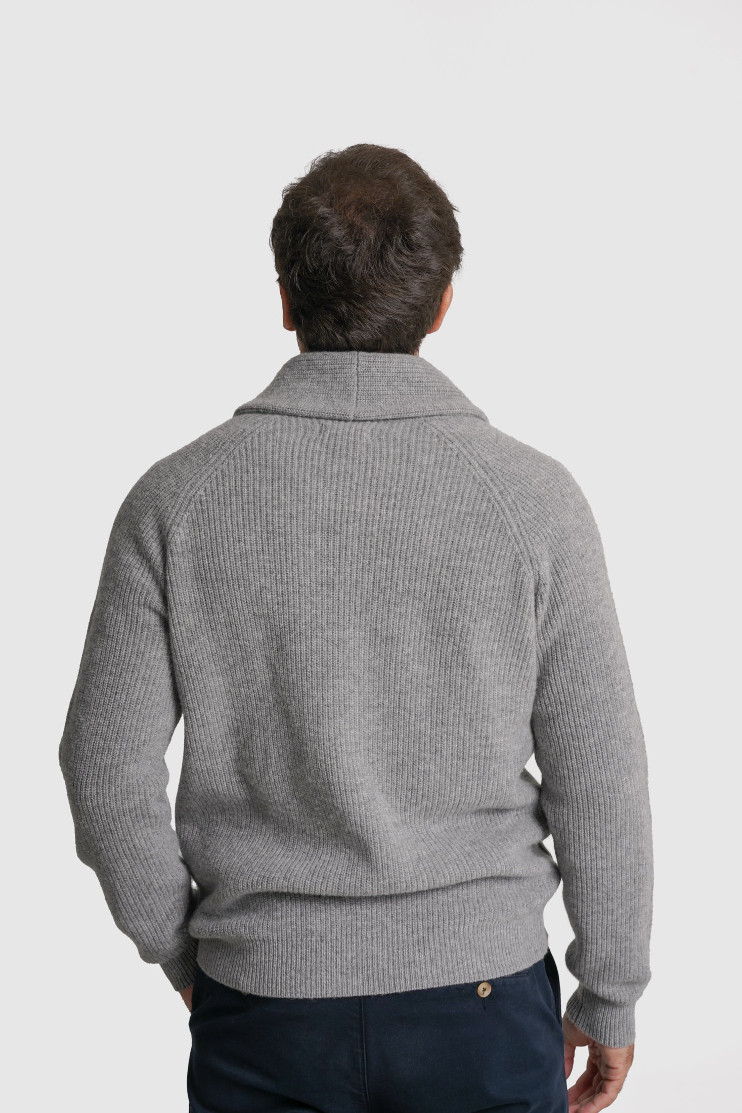 CARDIGAN LÃ MERINO REGULAR FIT CINZENTO LISO MARK BELLUCCI
