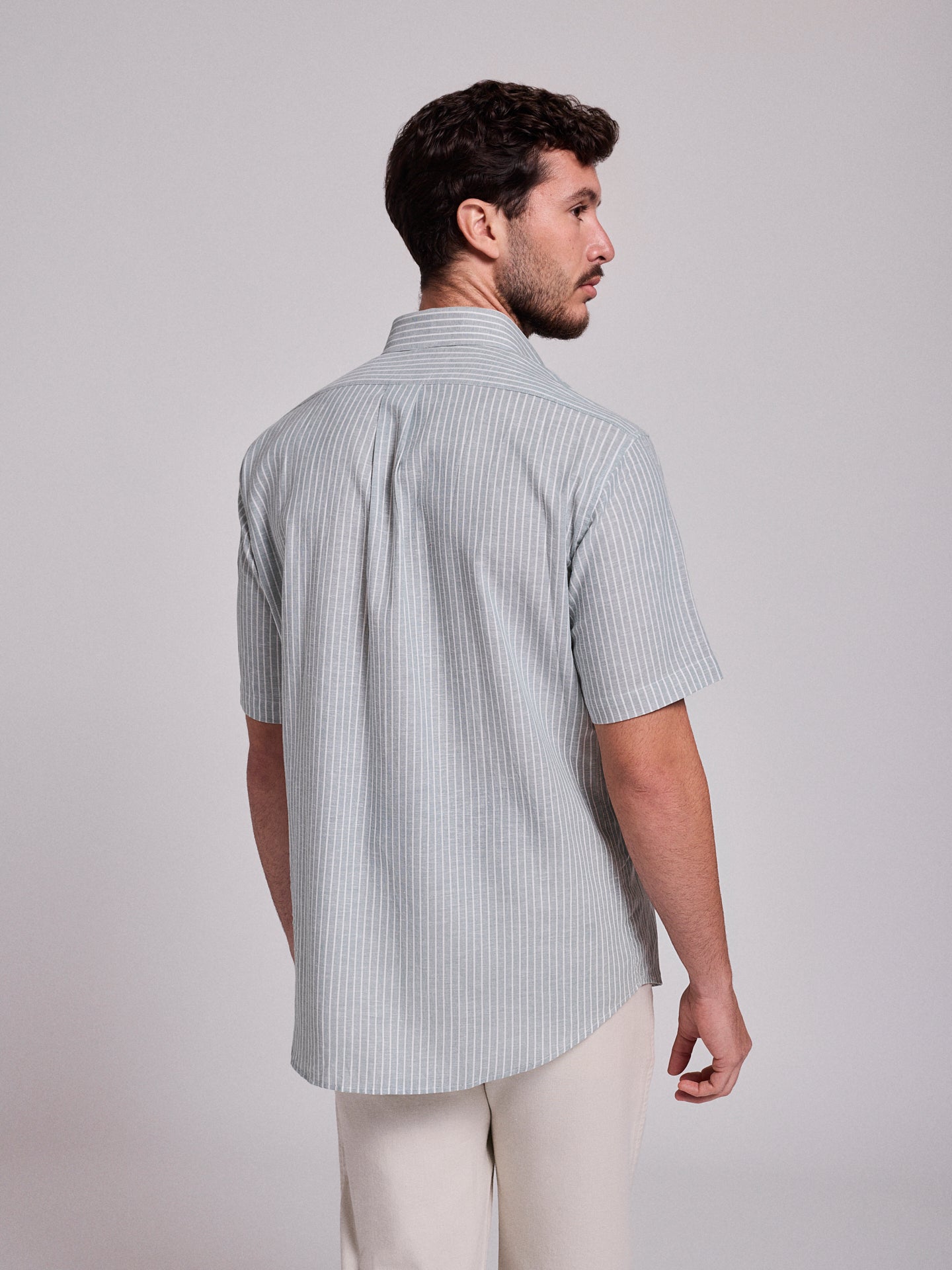 CAMISA LINO VERDE MANGA CORTA REGULAR FIT MR. AZUL