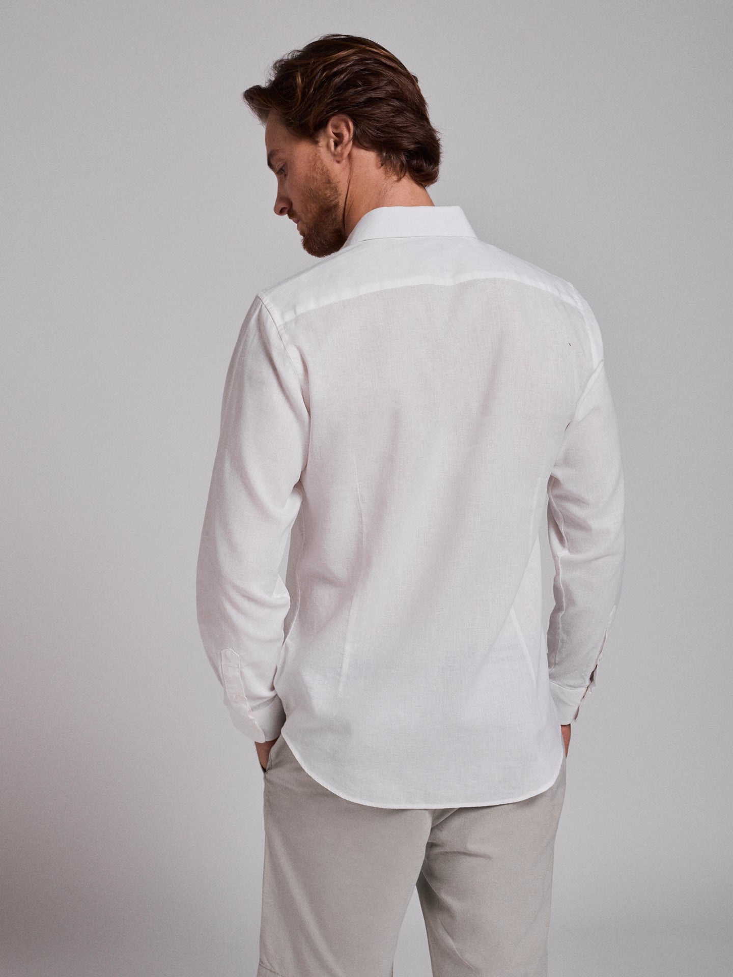 CAMISA LINO BLANCA MANGA LARGA SLIM FIT MR. AZUL