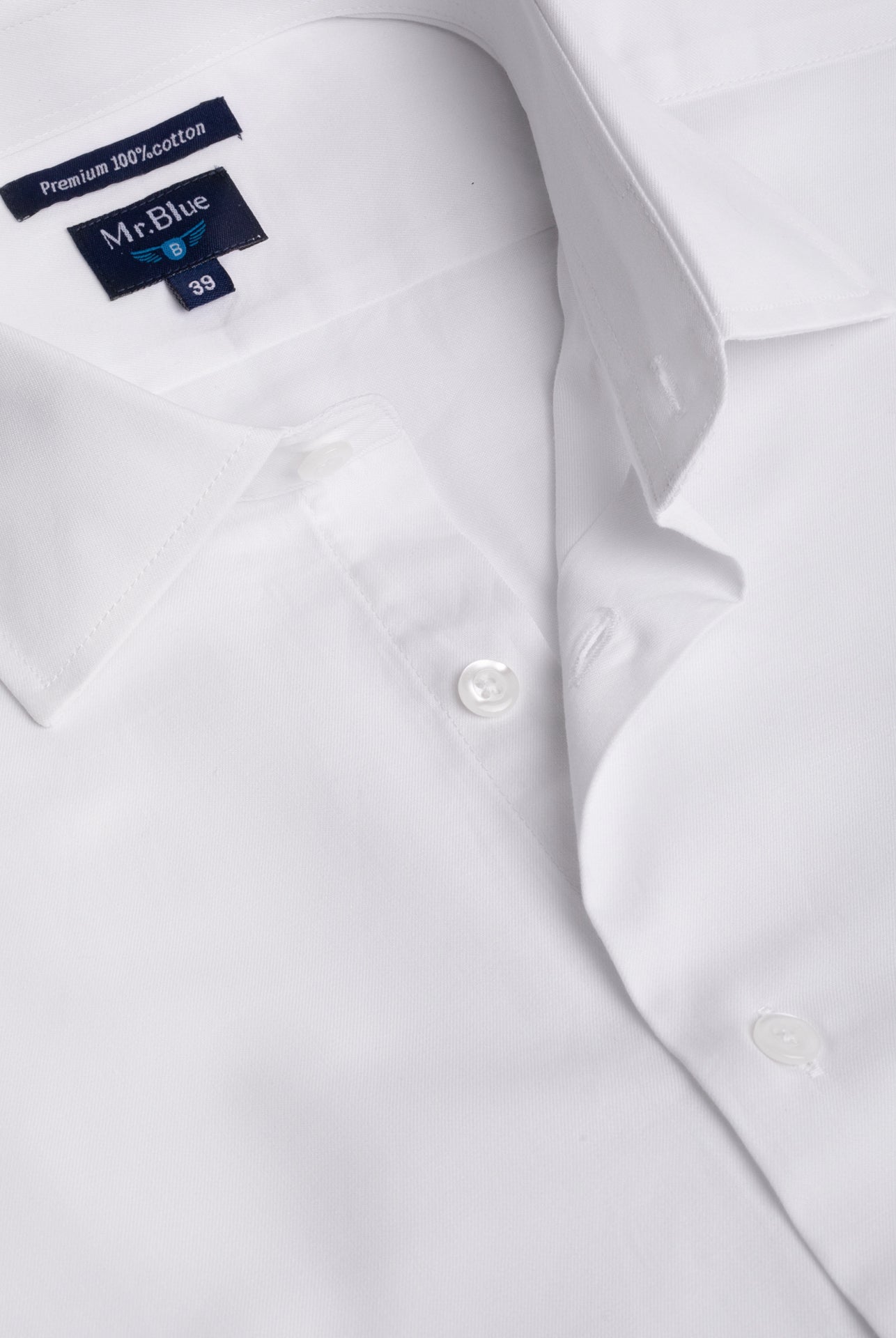 WHITE POPPLINE LONG SLEEVE SHIRT CLASSIC FIT MR. BLUE