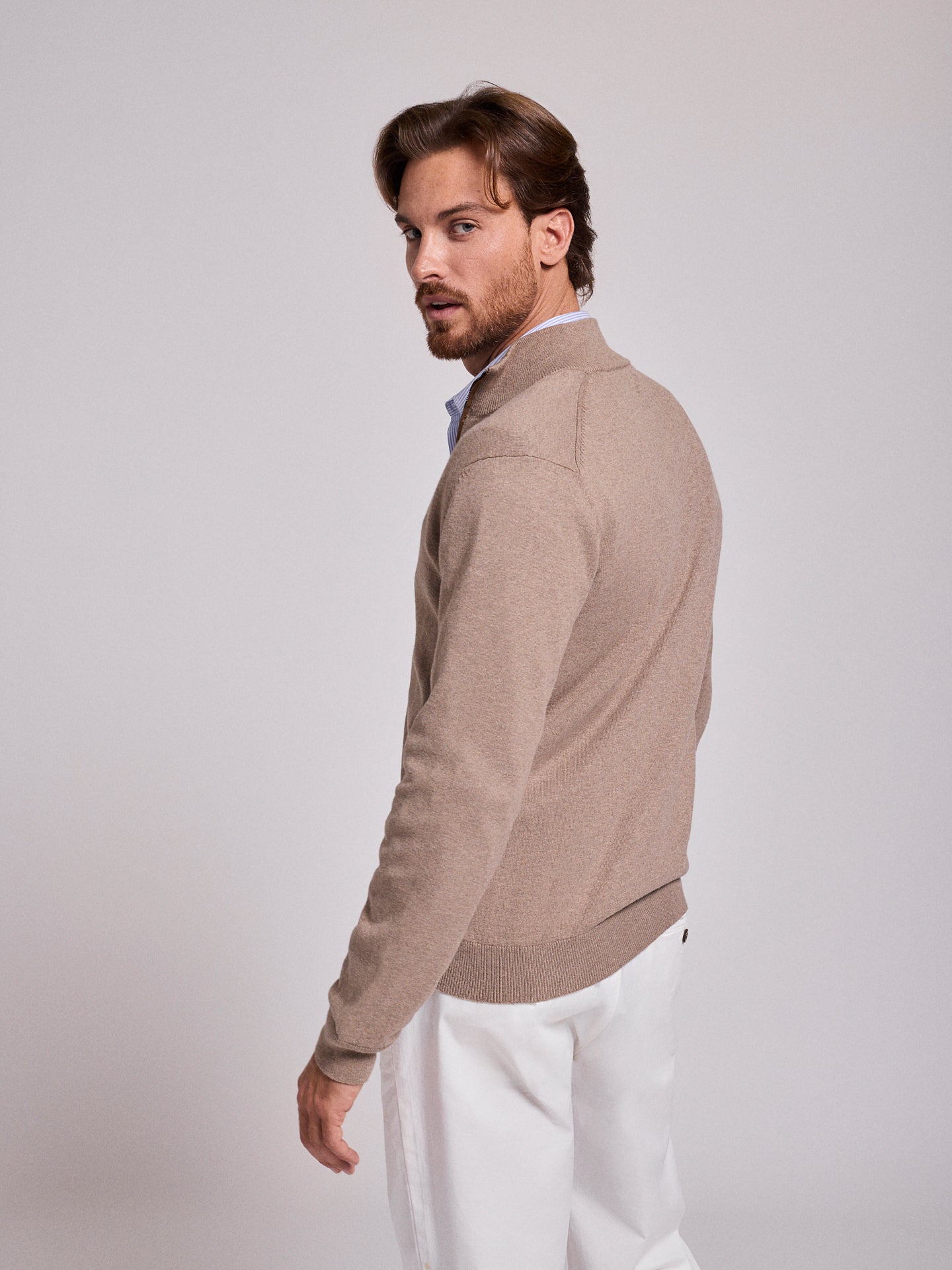 JERSEY DE ALGODÓN BEIGE MANGA LARGA REGULAR FIT MR. AZUL