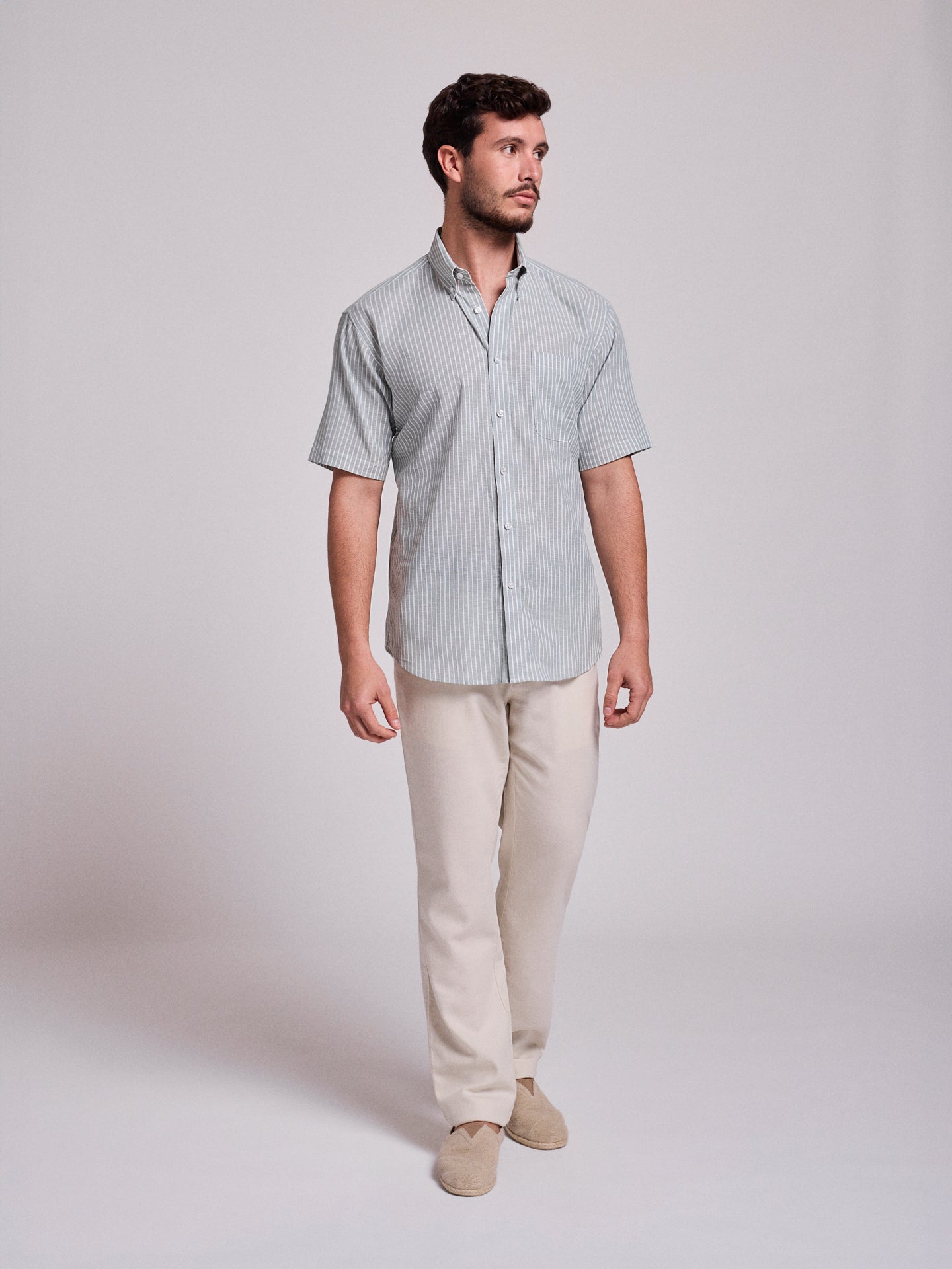 CAMISA LINO VERDE MANGA CORTA REGULAR FIT MR. AZUL