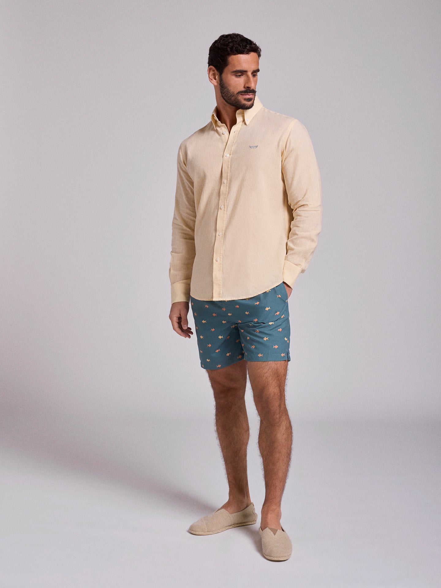 YELLOW LINEN SHIRT LONG SLEEVE REGULAR FIT MR. BLUE