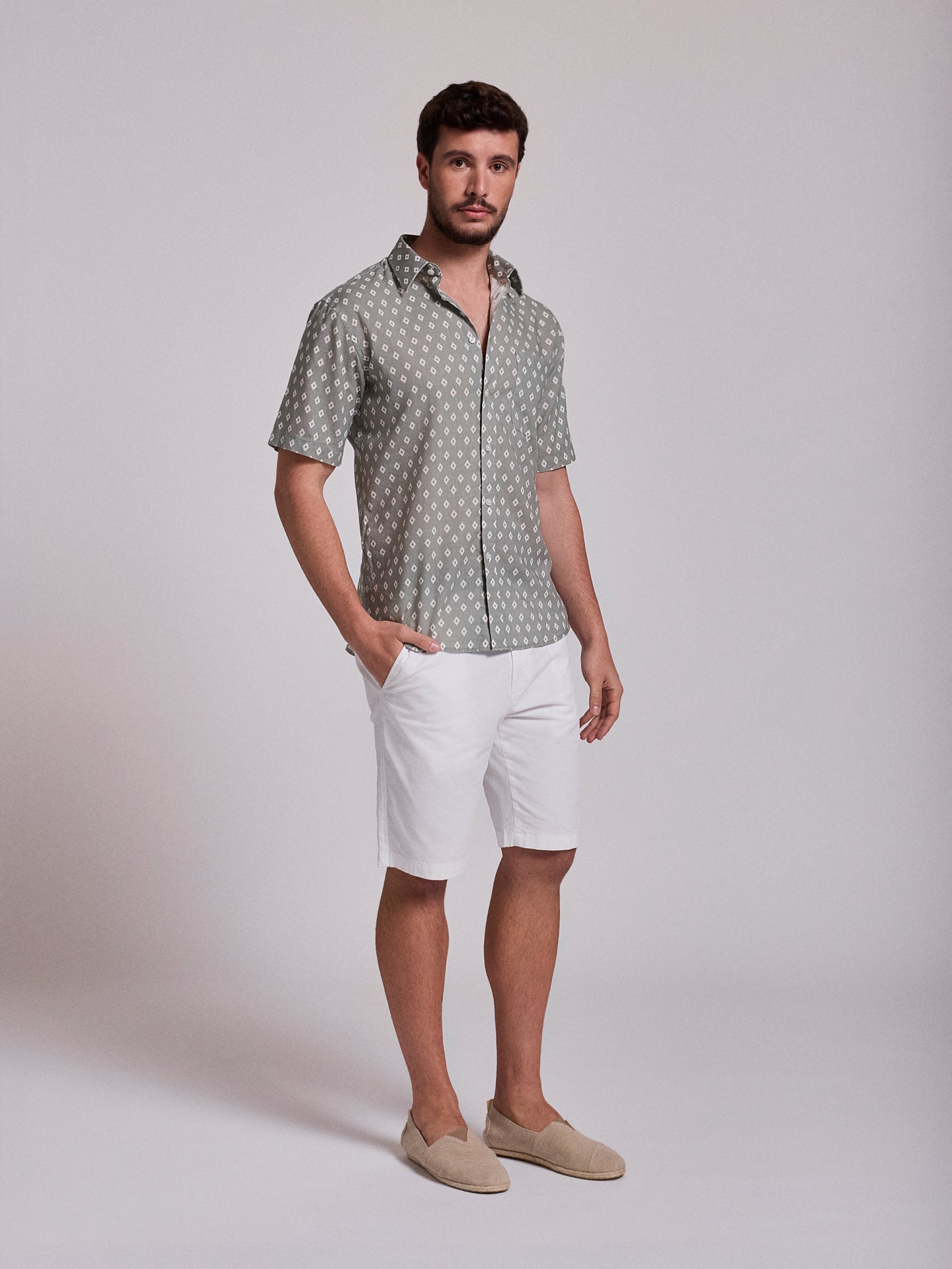 CAMISA LINO VERDE MANGA CORTA REGULAR FIT MR. AZUL