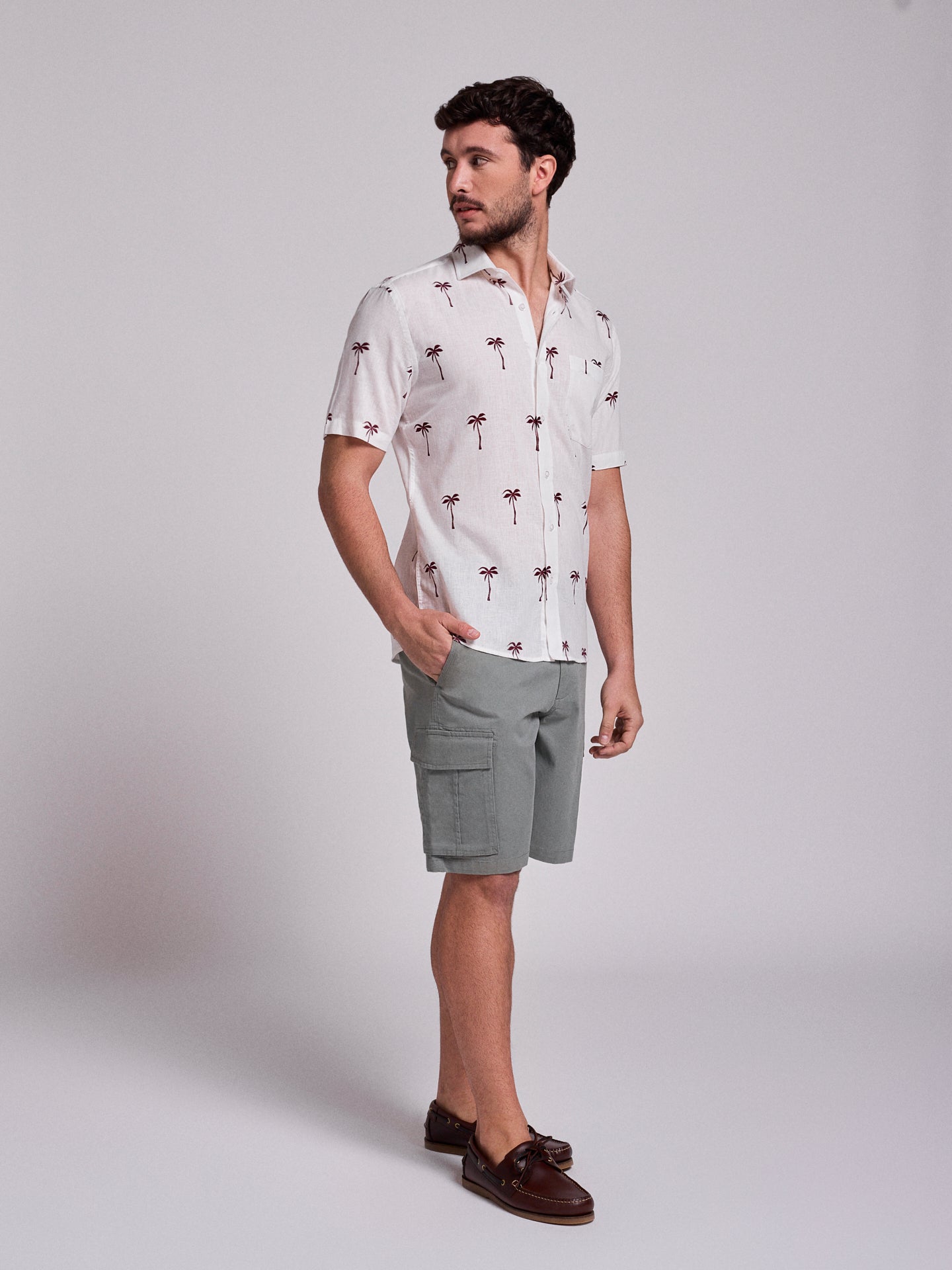 RED LINEN SHIRT SHORT SLEEVE REGULAR FIT MR. BLUE