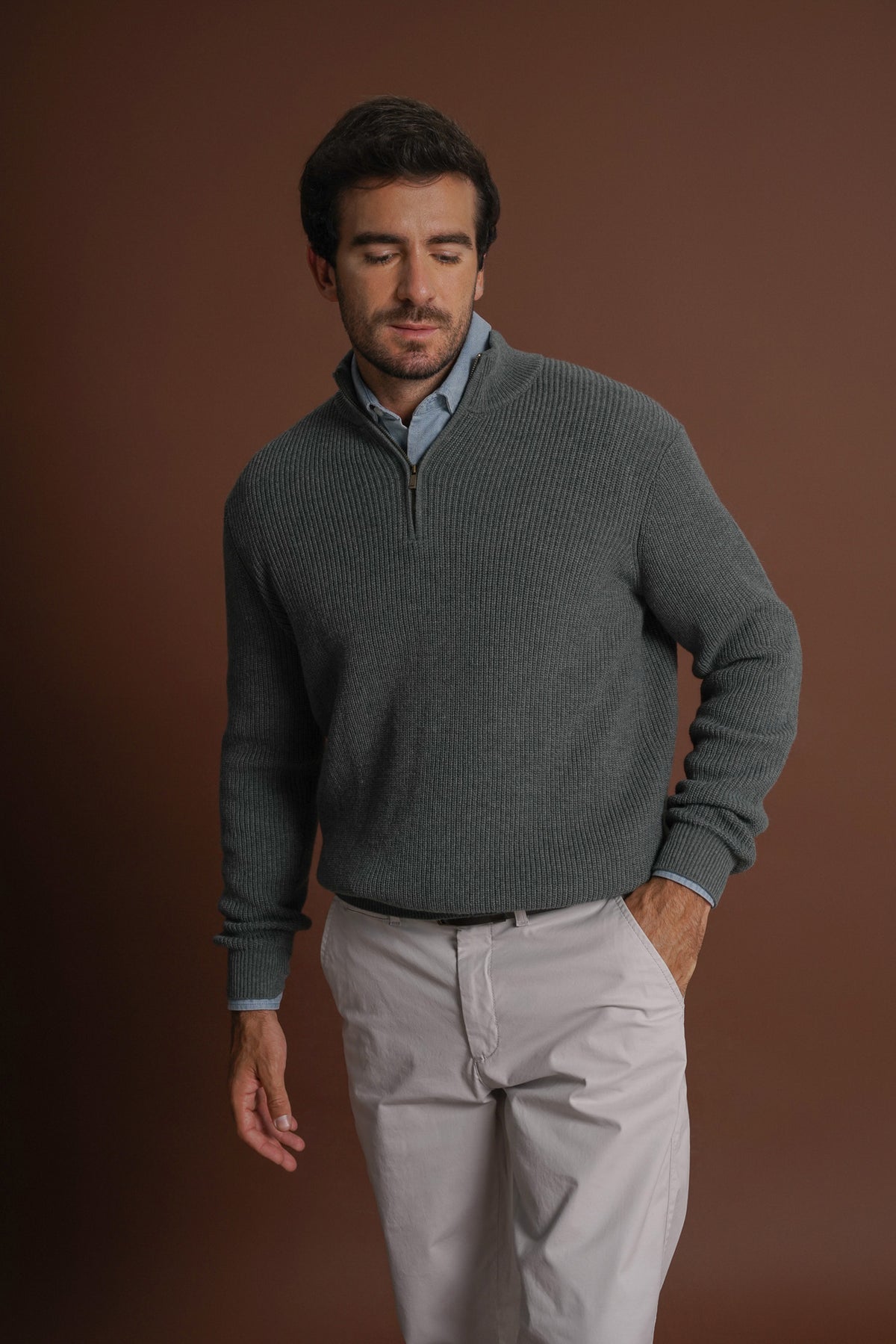 PULLOVER LÃ REGULAR FIT VERDE LISO MR. BLUE