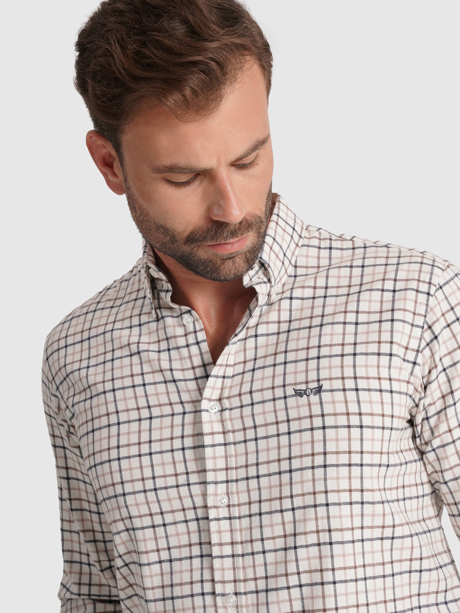 CAMISA FRANELA MARRÓN MANGA LARGA REGULAR FIT MR. AZUL
