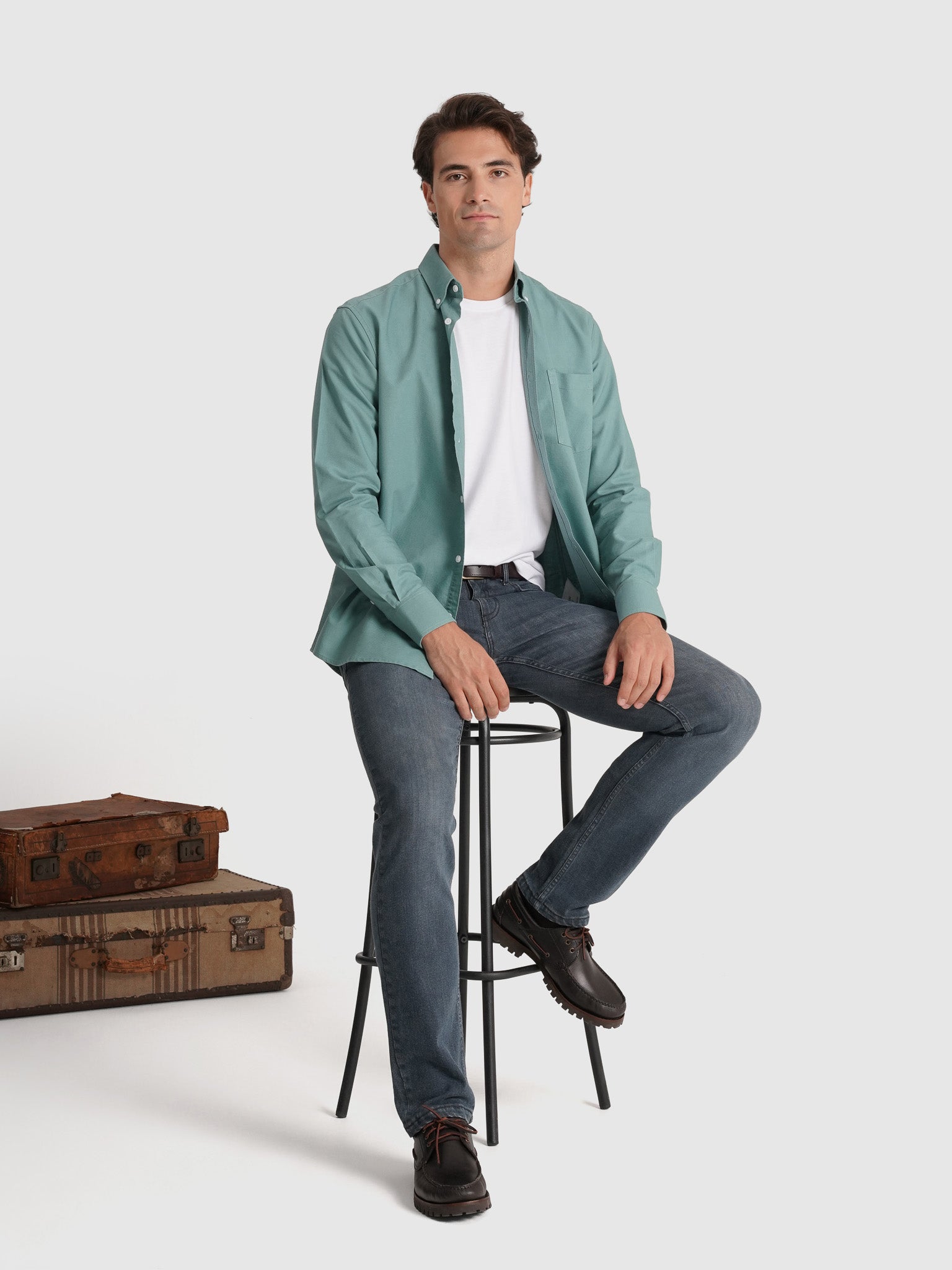 CAMISA ALGODÓN VERDE MANGA LARGA REGULAR FIT MR. AZUL