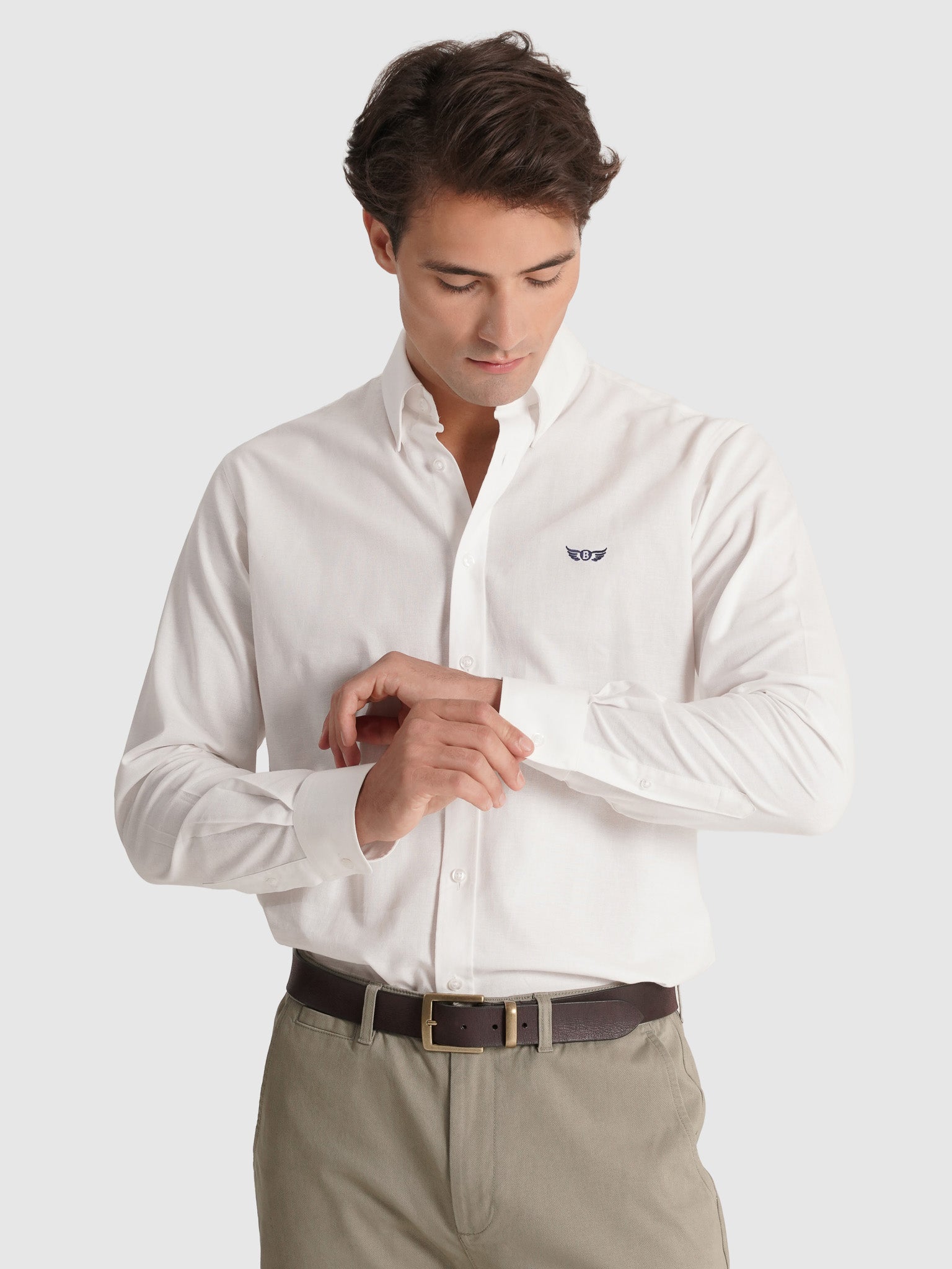 CAMISA ALGODÃO BRANCA MANGA COMPRIDA REGULAR FIT MR. BLUE