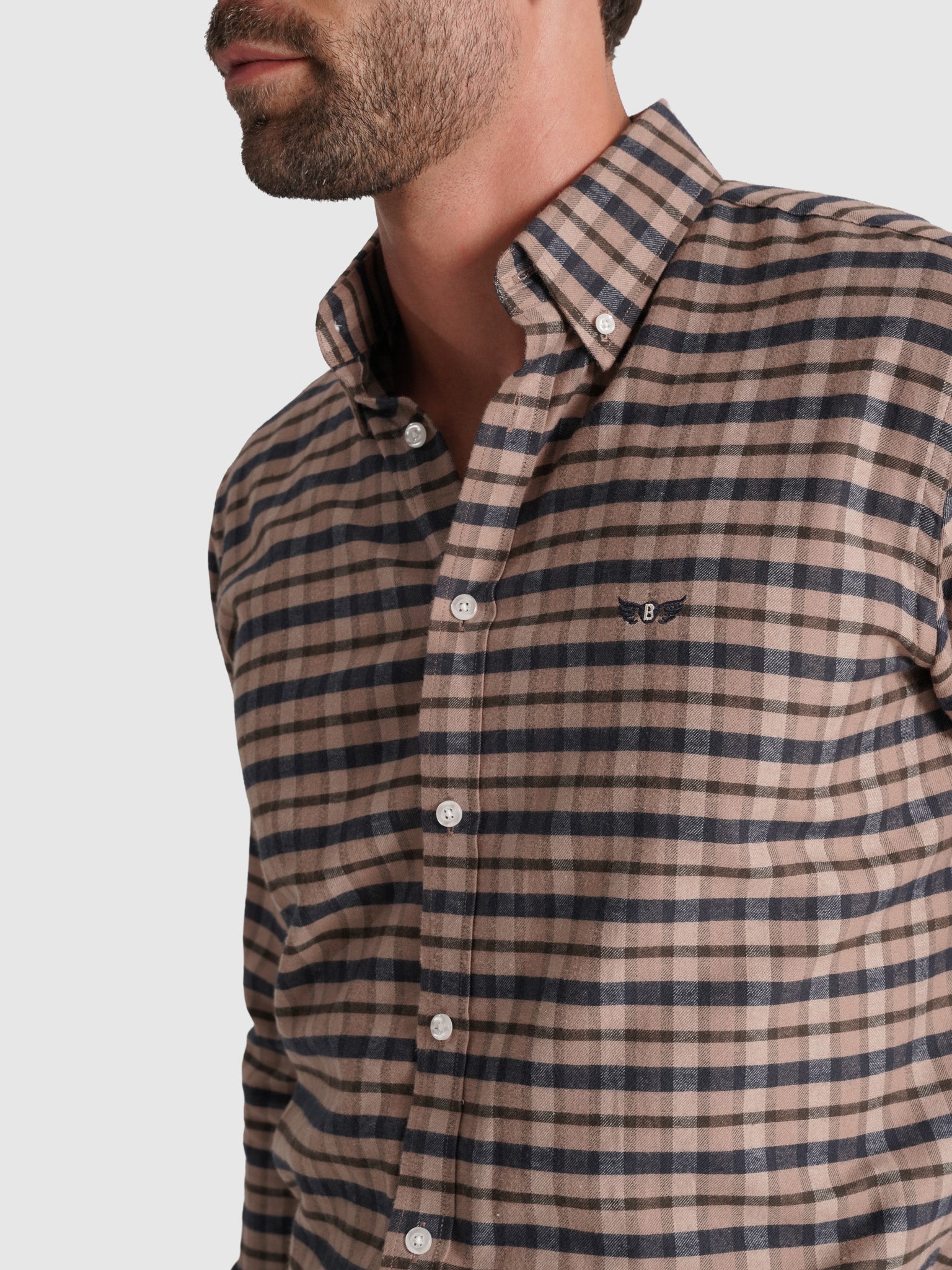 CAMISA ALGODÓN MARRÓN MANGA LARGA REGULAR FIT MR. AZUL