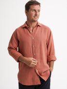 Camisa entallada de lino rosa Mr. Blue