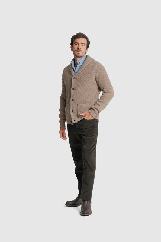 CARDIGAN LÃ REGULAR FIT BEGE LISO MR. BLUE