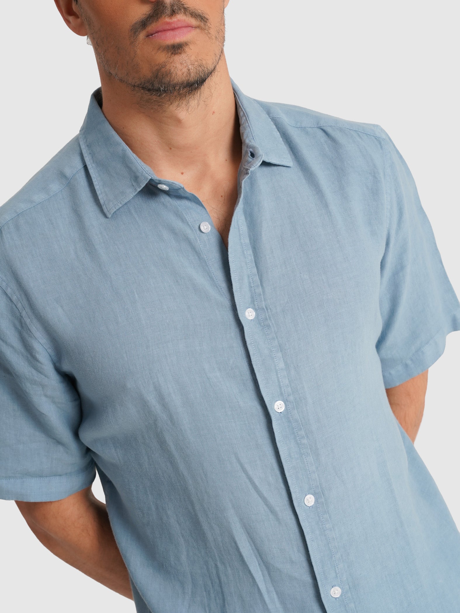 TAILORED FIT SHORT SLEEVE BLUE SHIRT MARK BELLUCCI