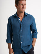 Camisa entallada de lino azul Mr. Blue