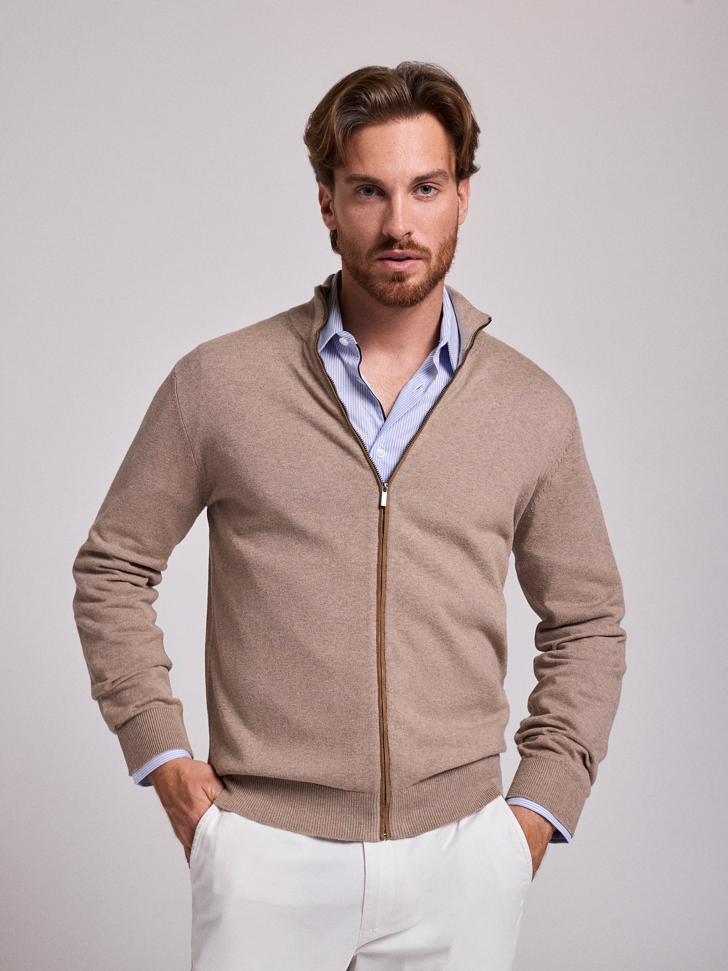 BEIGE COTTON PULLOVER LONG SLEEVE REGULAR FIT MR. BLUE