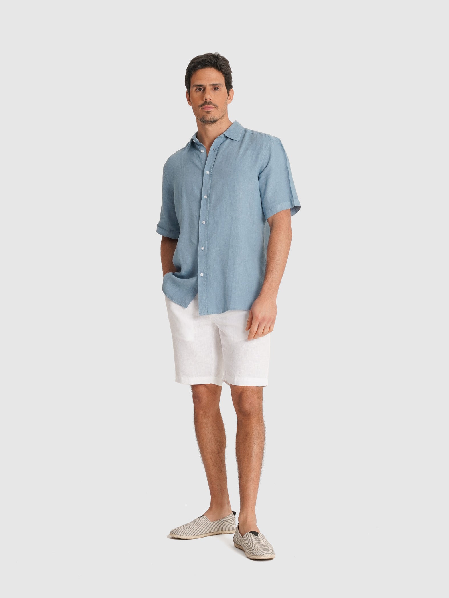 TAILORED FIT SHORT SLEEVE BLUE SHIRT MARK BELLUCCI