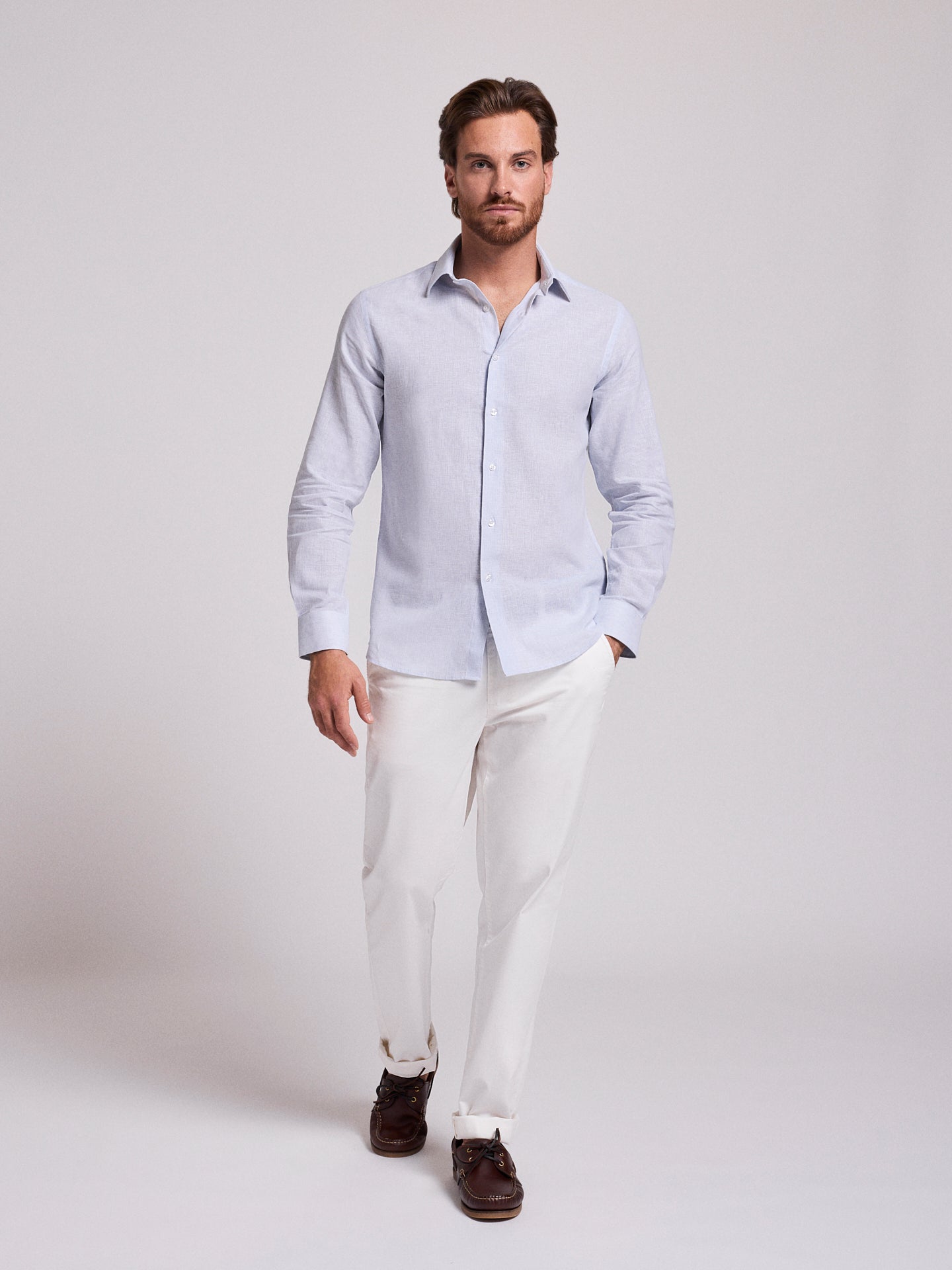 CAMISA LINO AZUL MANGA LARGA SLIM FIT MR. AZUL