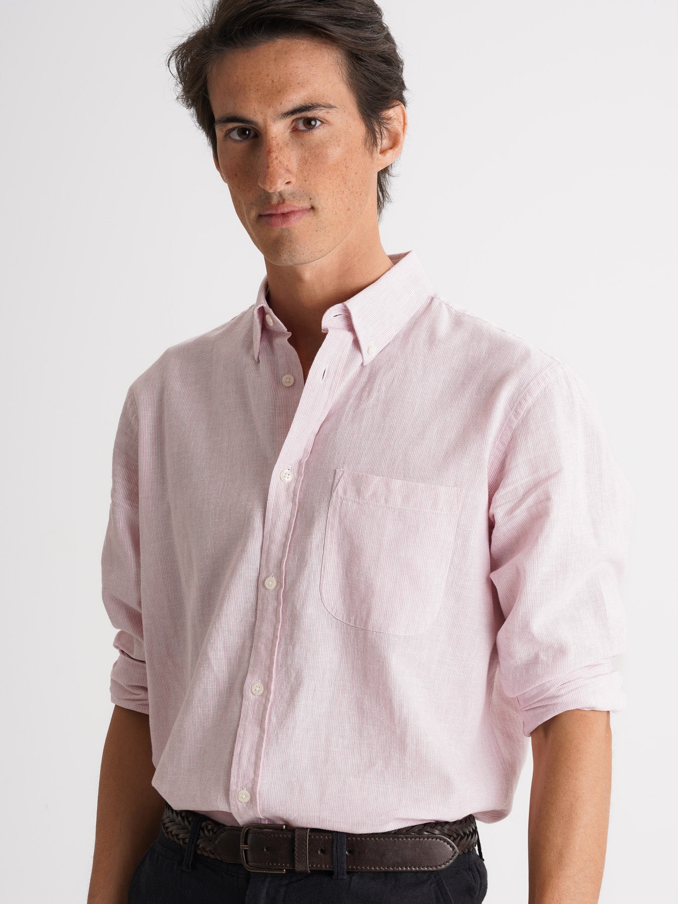 Camisa Regular Fit Linho Rosa Mr. Blue